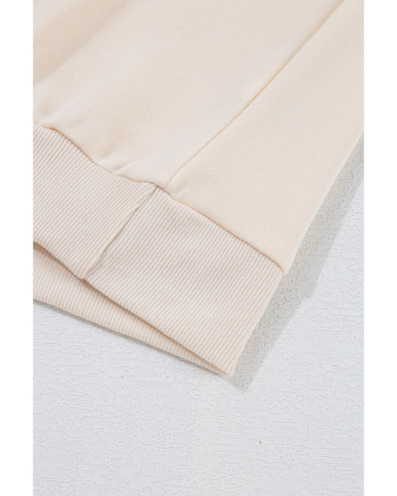 Beige Pom-Pom Christmas Tree Pattern O Neck Sweatshirt - L