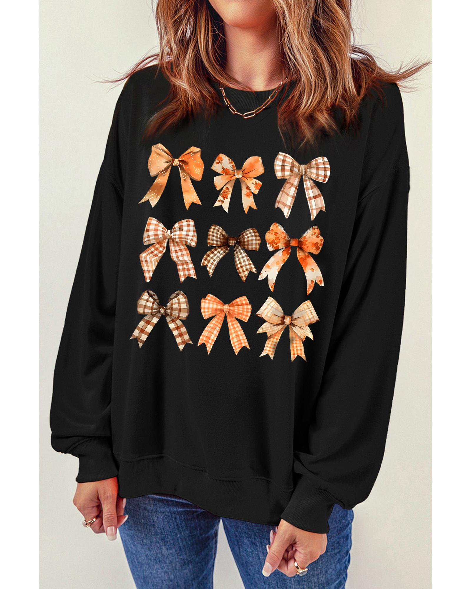 Black Thanksgiving Spice Bowknot Graphic Sweatshirt - XL
