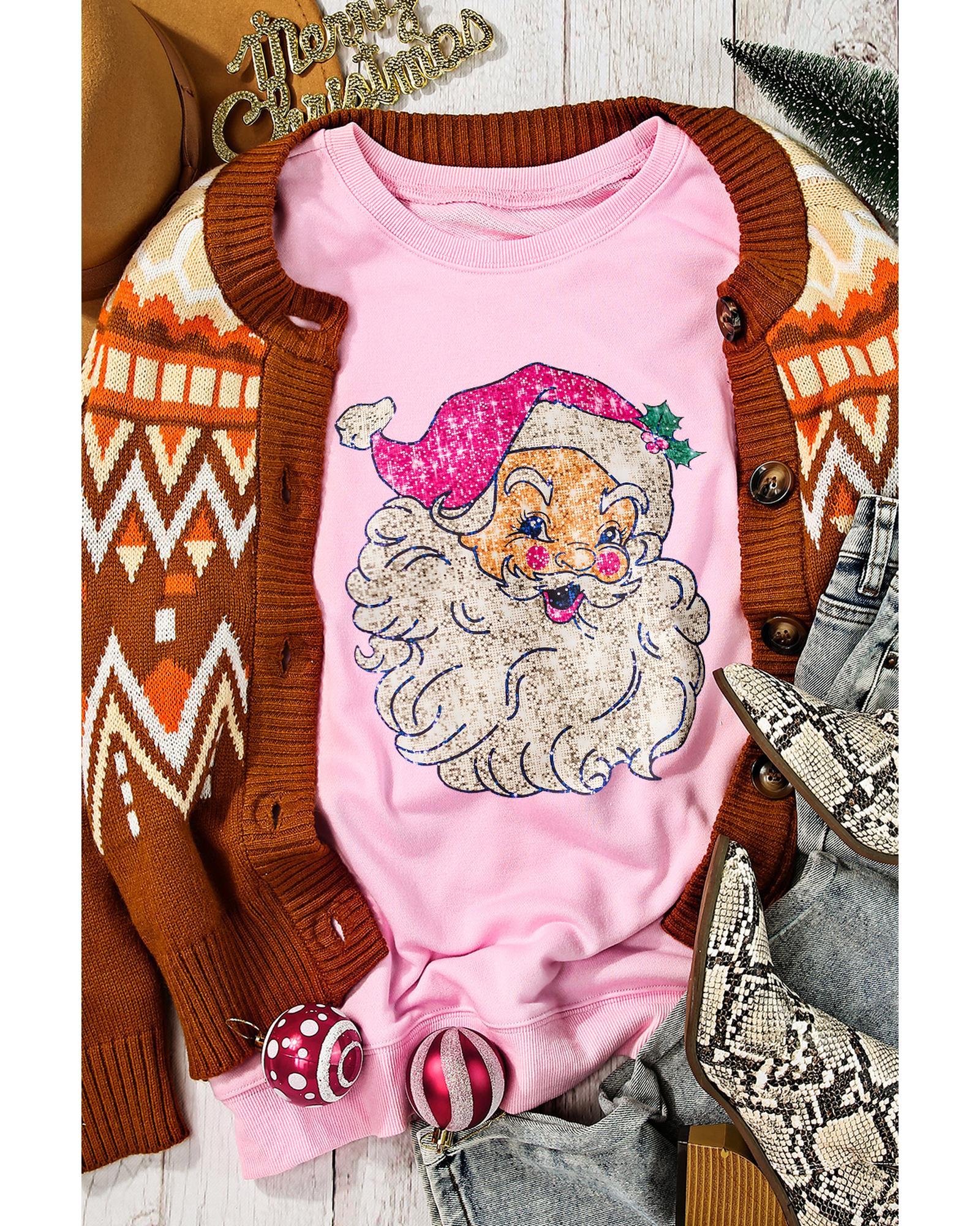 Pink Bold Christmas Claus Graphic Drop Shoulder Sweatshirt - S