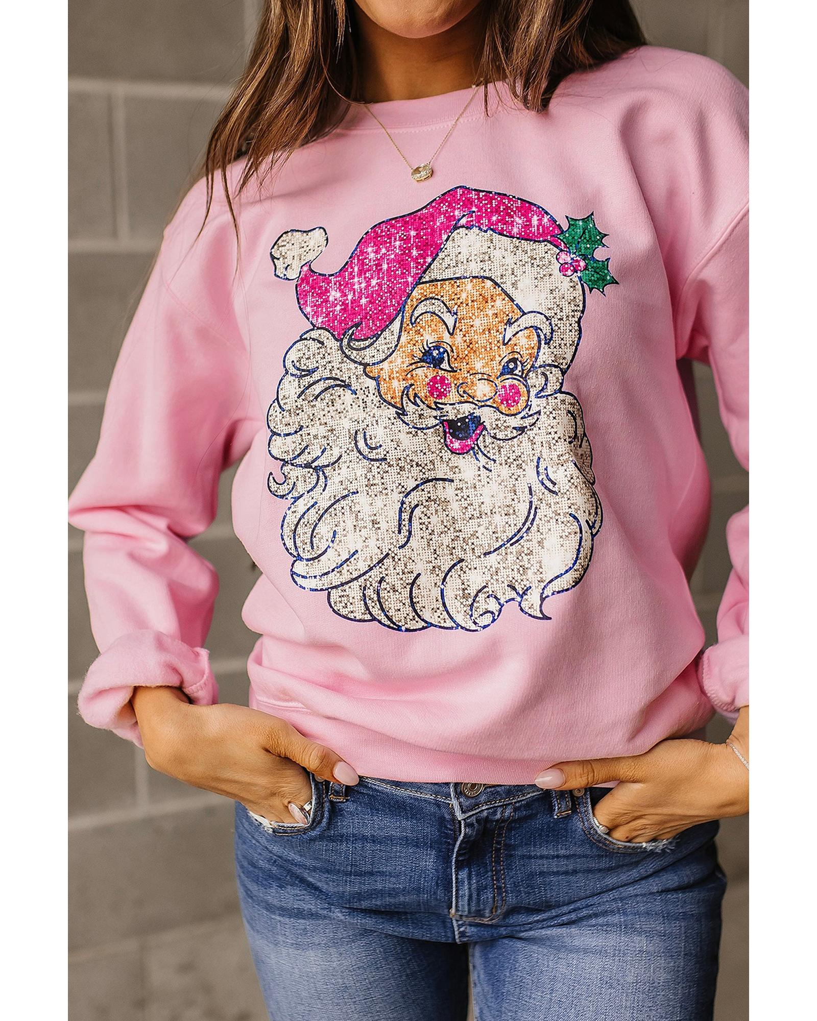 Pink Bold Christmas Claus Graphic Drop Shoulder Sweatshirt - XL