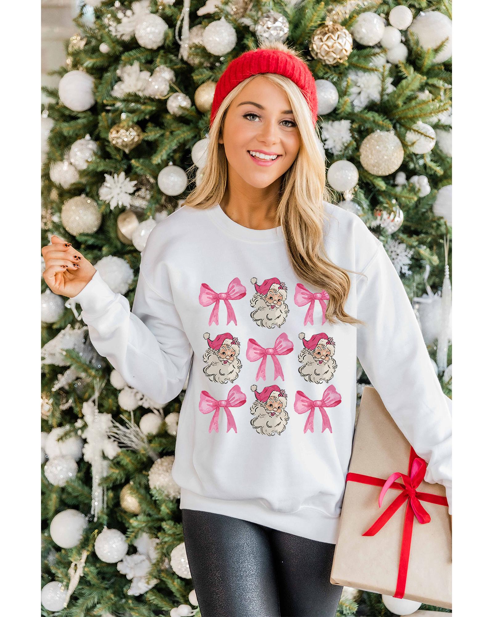 Beige Santa Claus Bowknot Pattern Christmas Sweatshirt - L