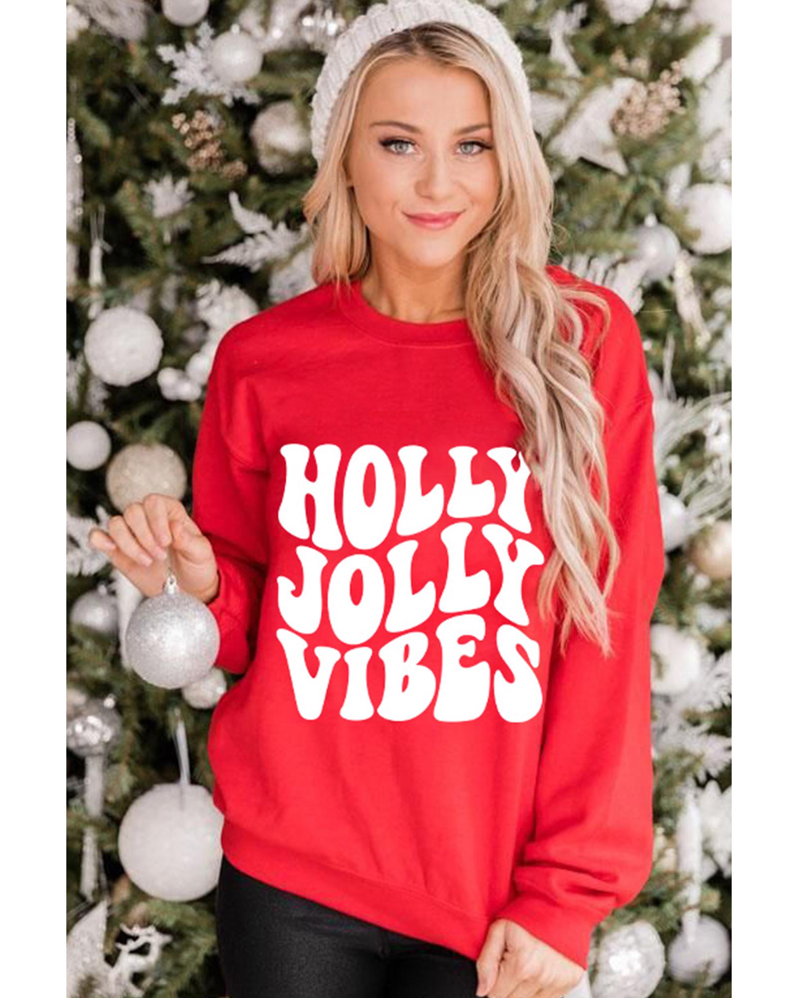 Red HOLLY JOLLY VIBES Graphic Crewneck Christmas Sweatshirt - L