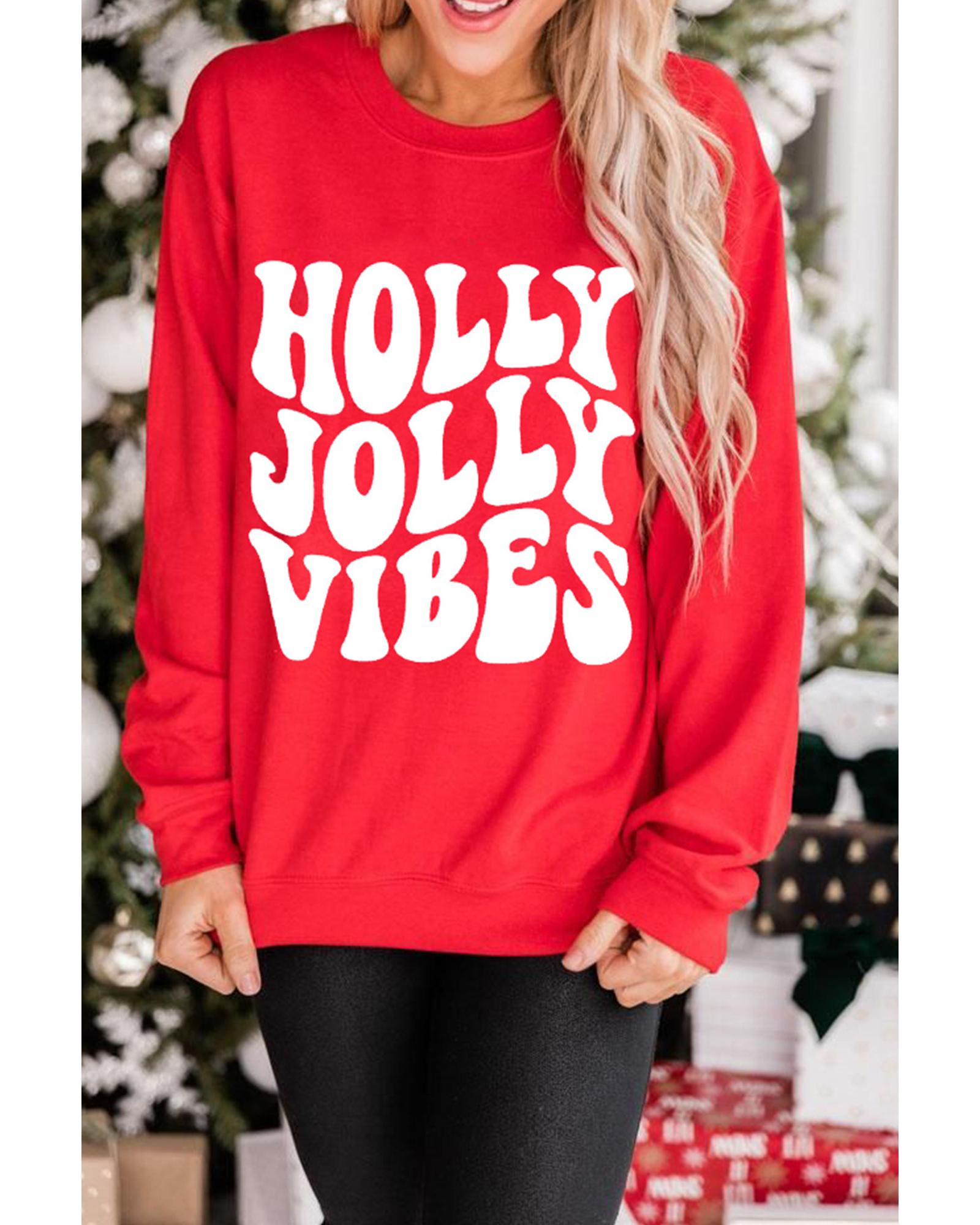 Red HOLLY JOLLY VIBES Graphic Crewneck Christmas Sweatshirt - M