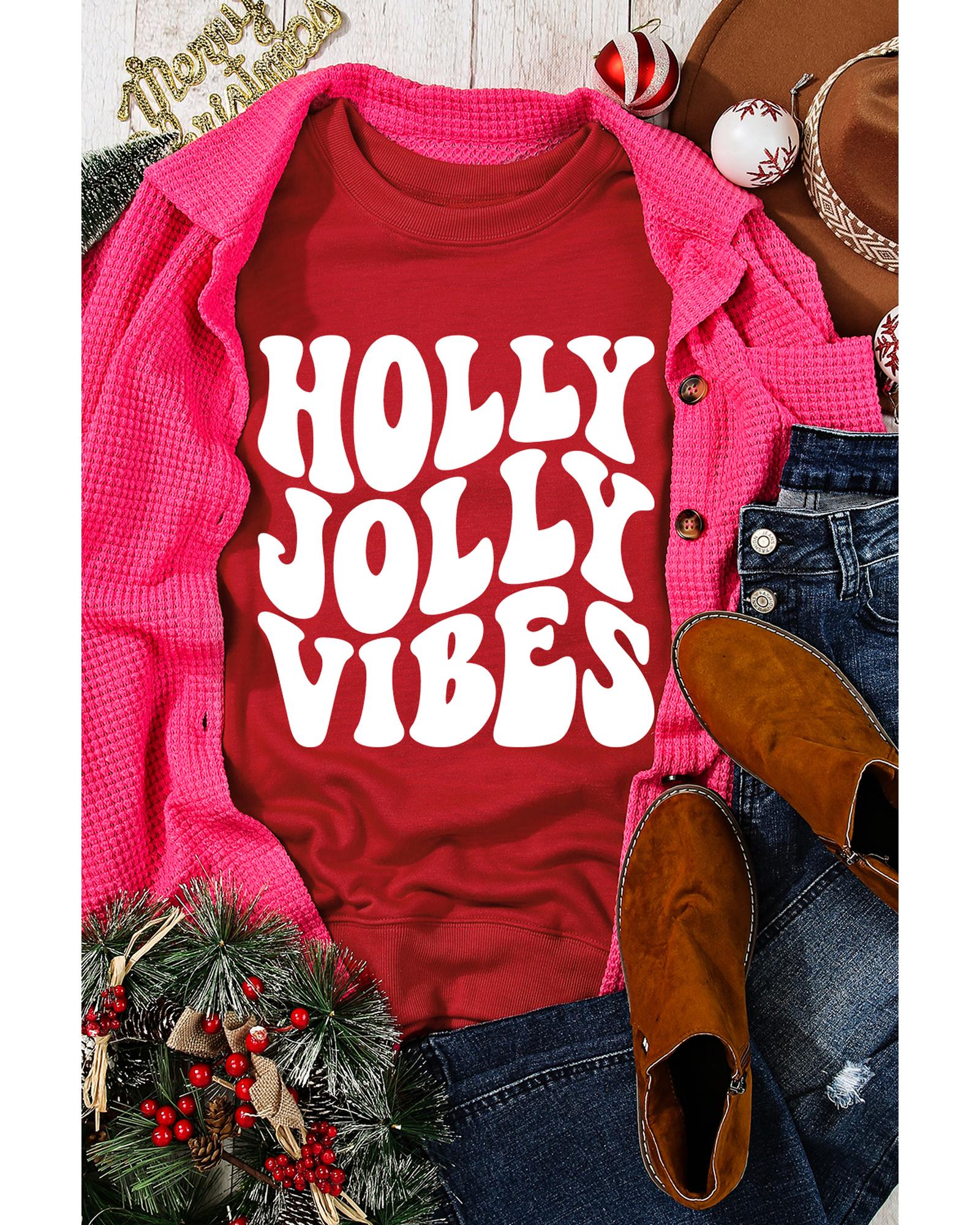 Red HOLLY JOLLY VIBES Graphic Crewneck Christmas Sweatshirt - M