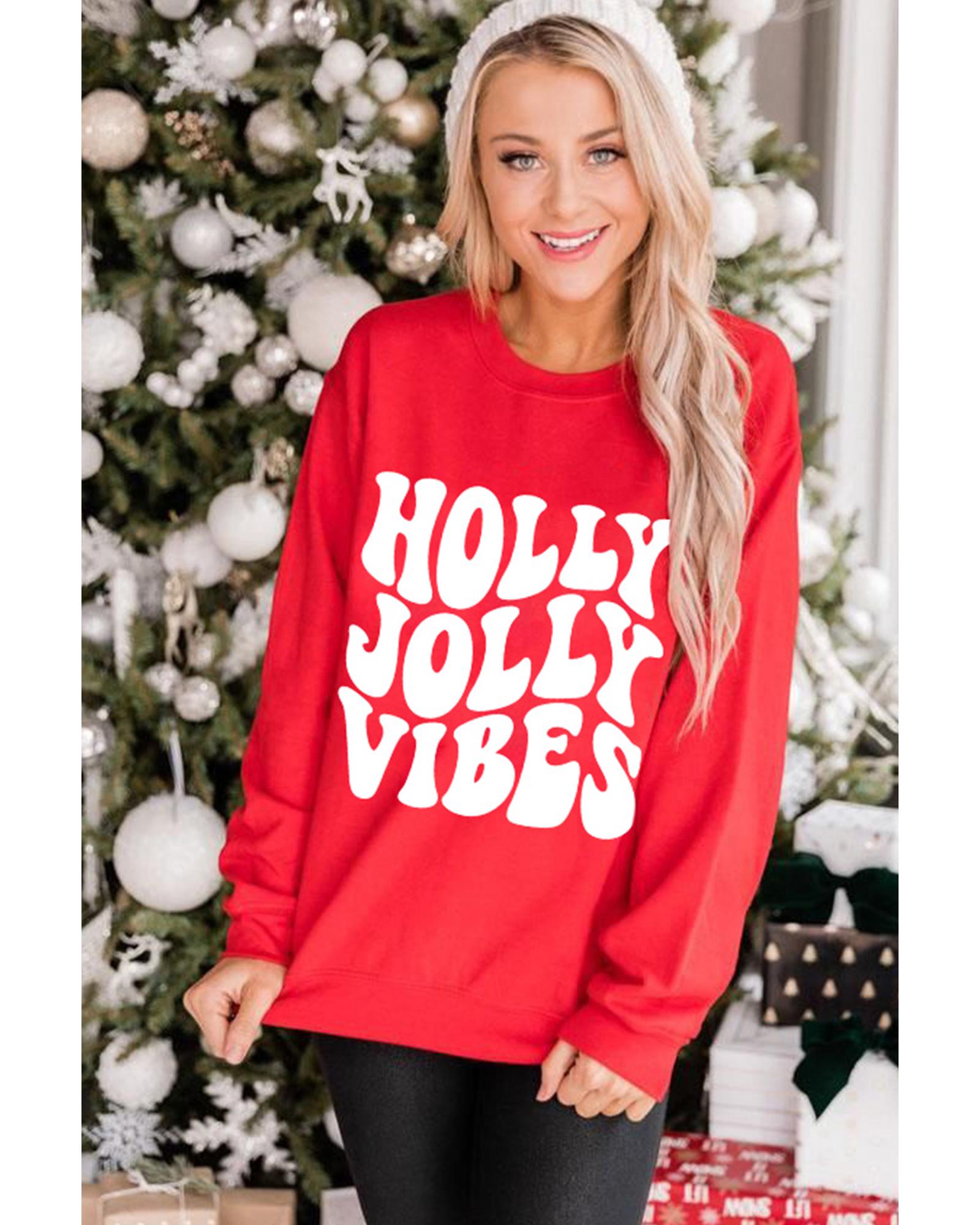 Red HOLLY JOLLY VIBES Graphic Crewneck Christmas Sweatshirt - M