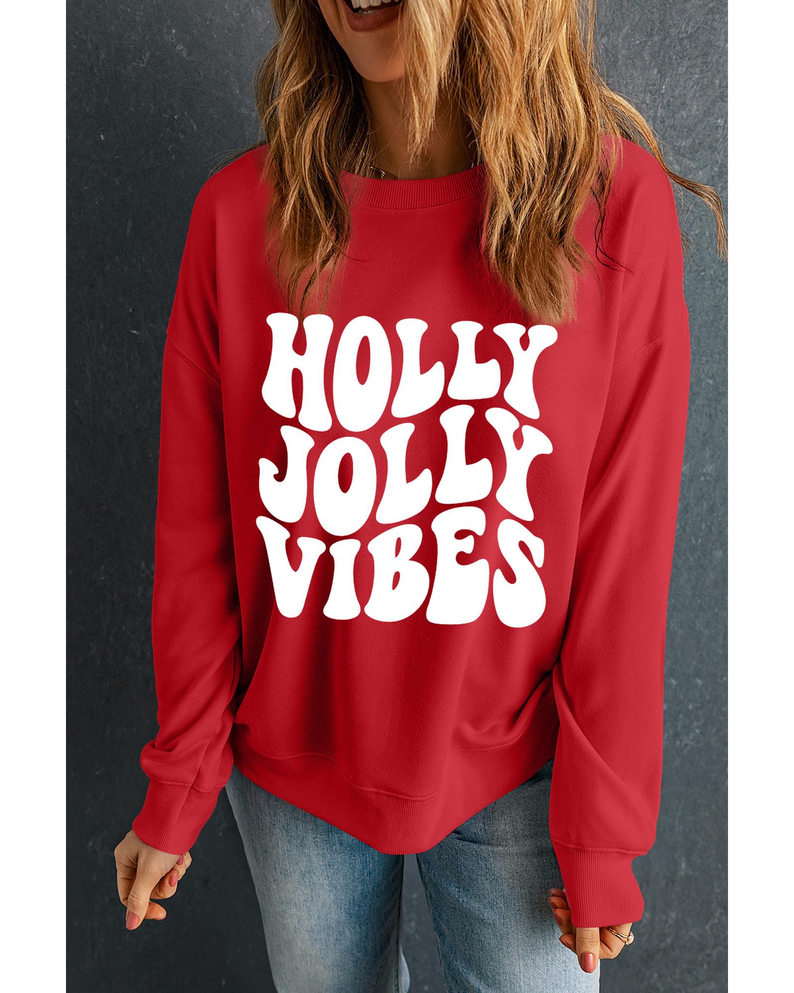Red HOLLY JOLLY VIBES Graphic Crewneck Christmas Sweatshirt - M