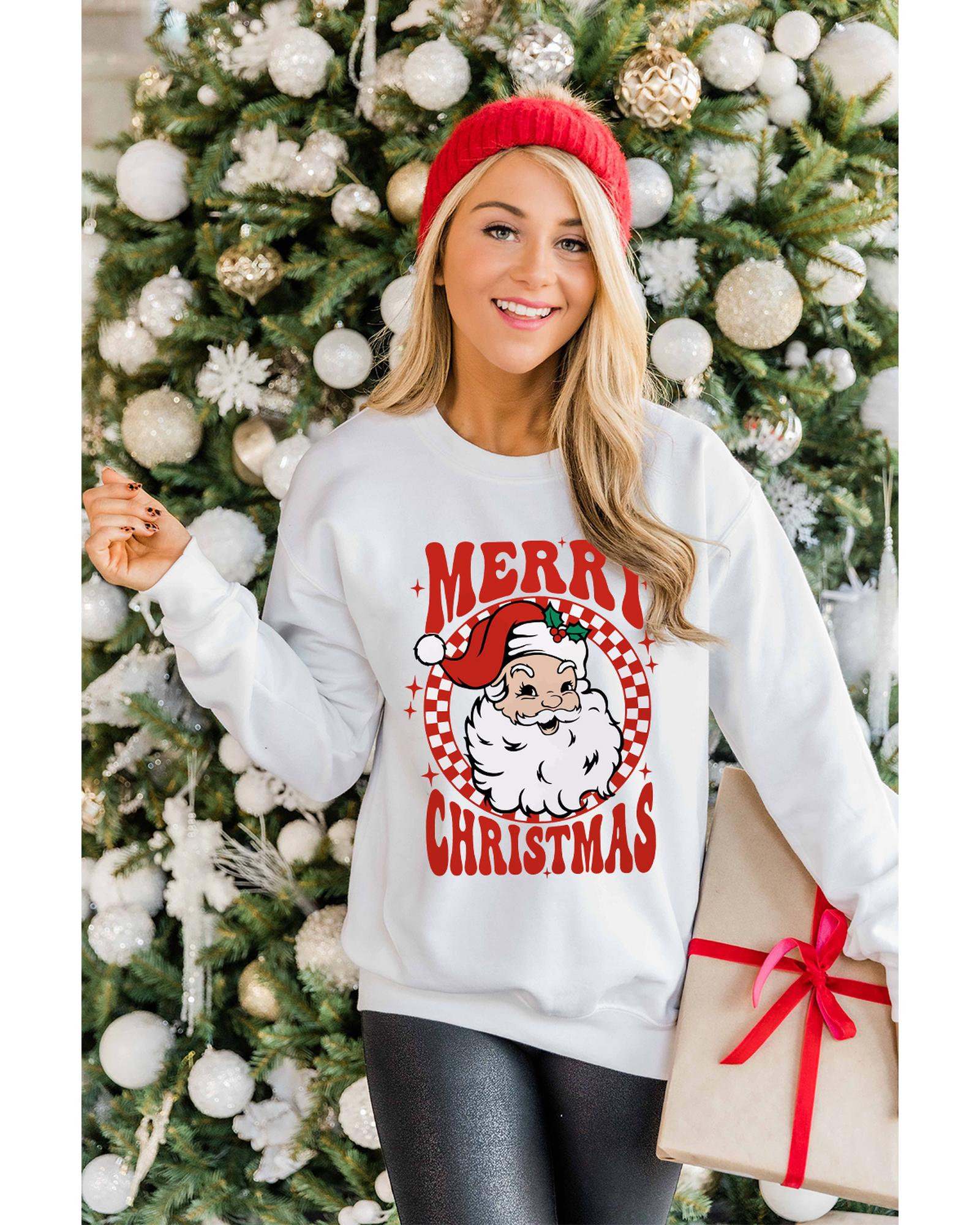 Beige MERRY CHRISTMAS Christmas Claus Graphic Drop Shoulder Sweatshirt - L