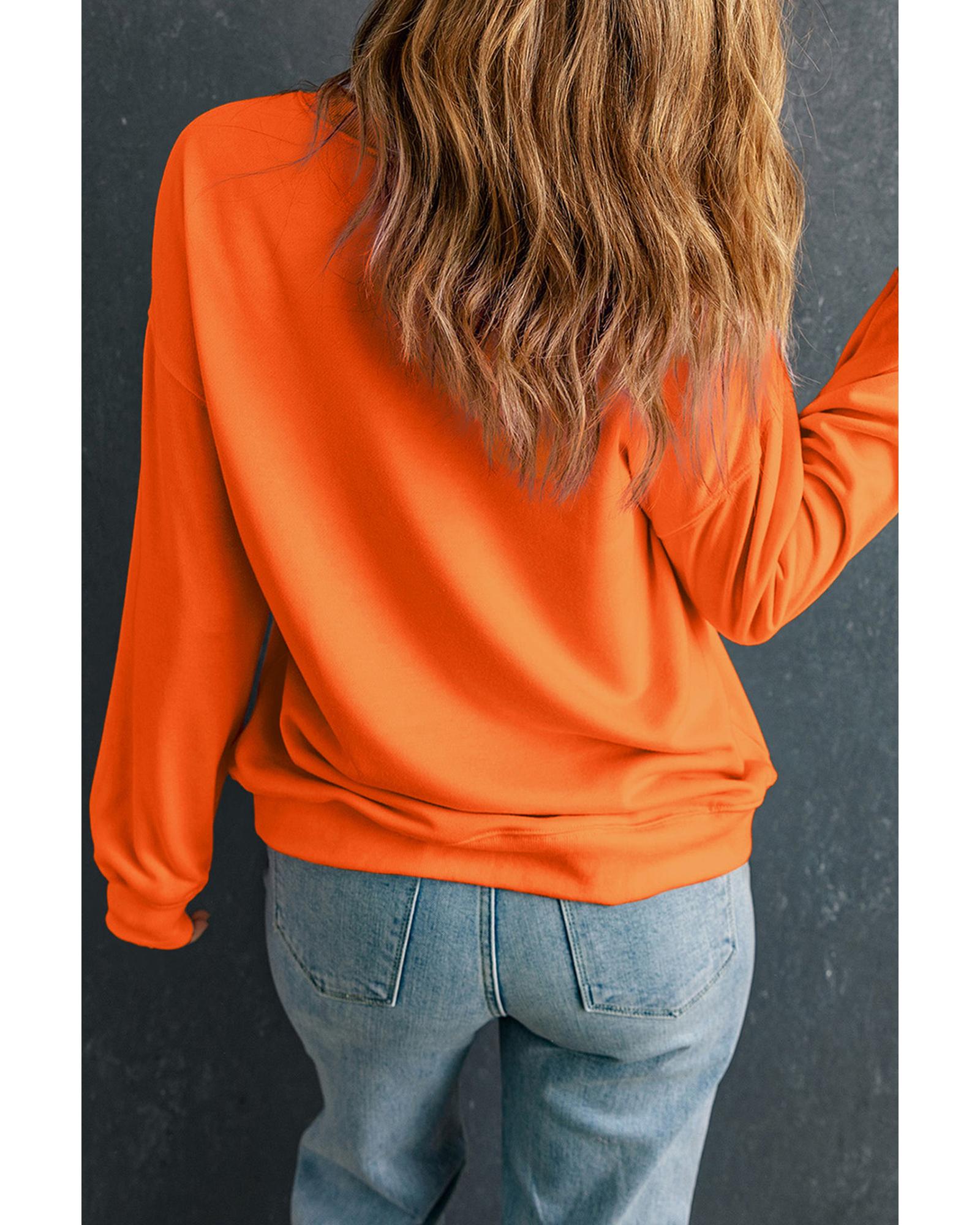 Orange Rhinestone game day Pattern Drop Shoulder Sweatshirt - XL