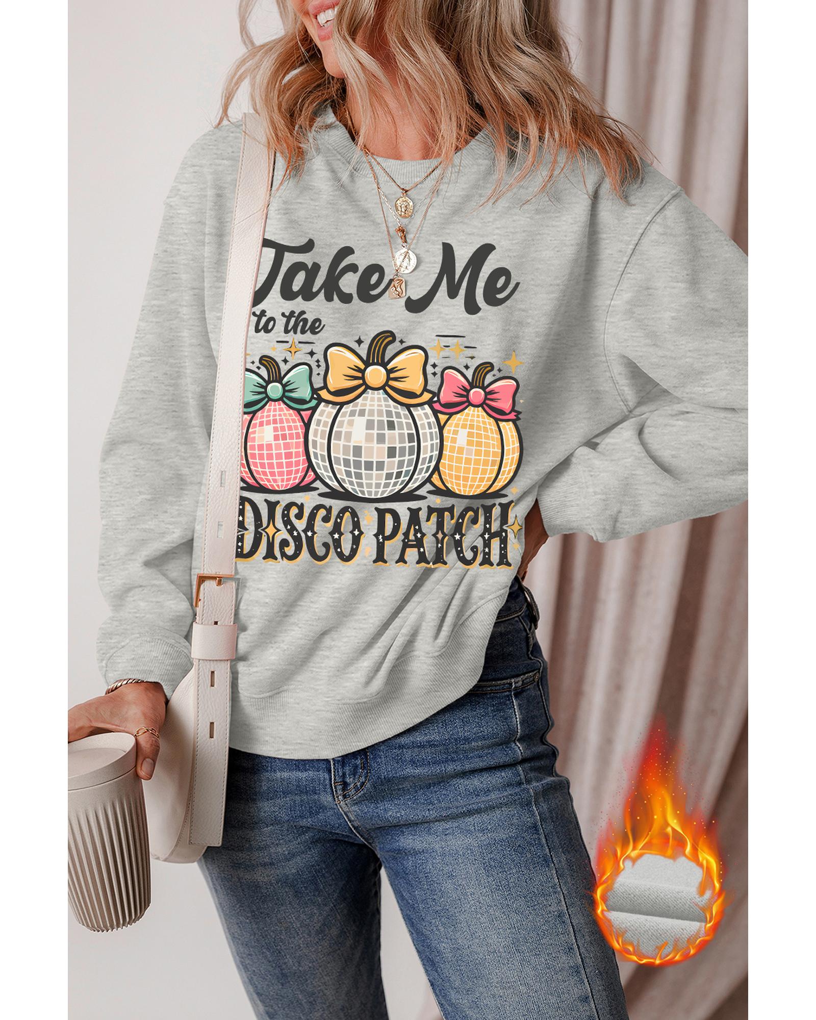 Gray Disco Ball Bowknot Pumpkin Graphic Crewneck Sweatshirt - L