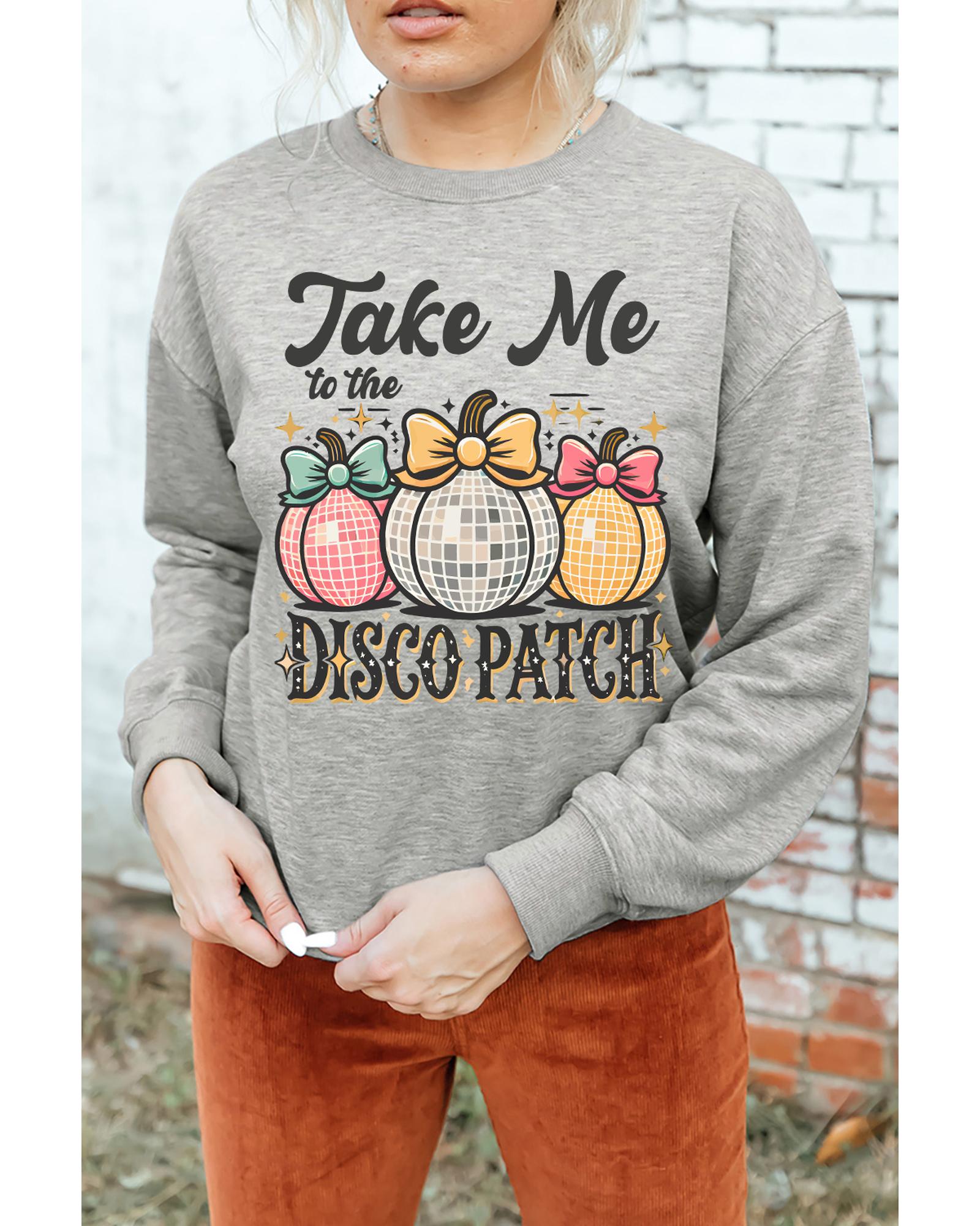 Gray Disco Ball Bowknot Pumpkin Graphic Crewneck Sweatshirt - M