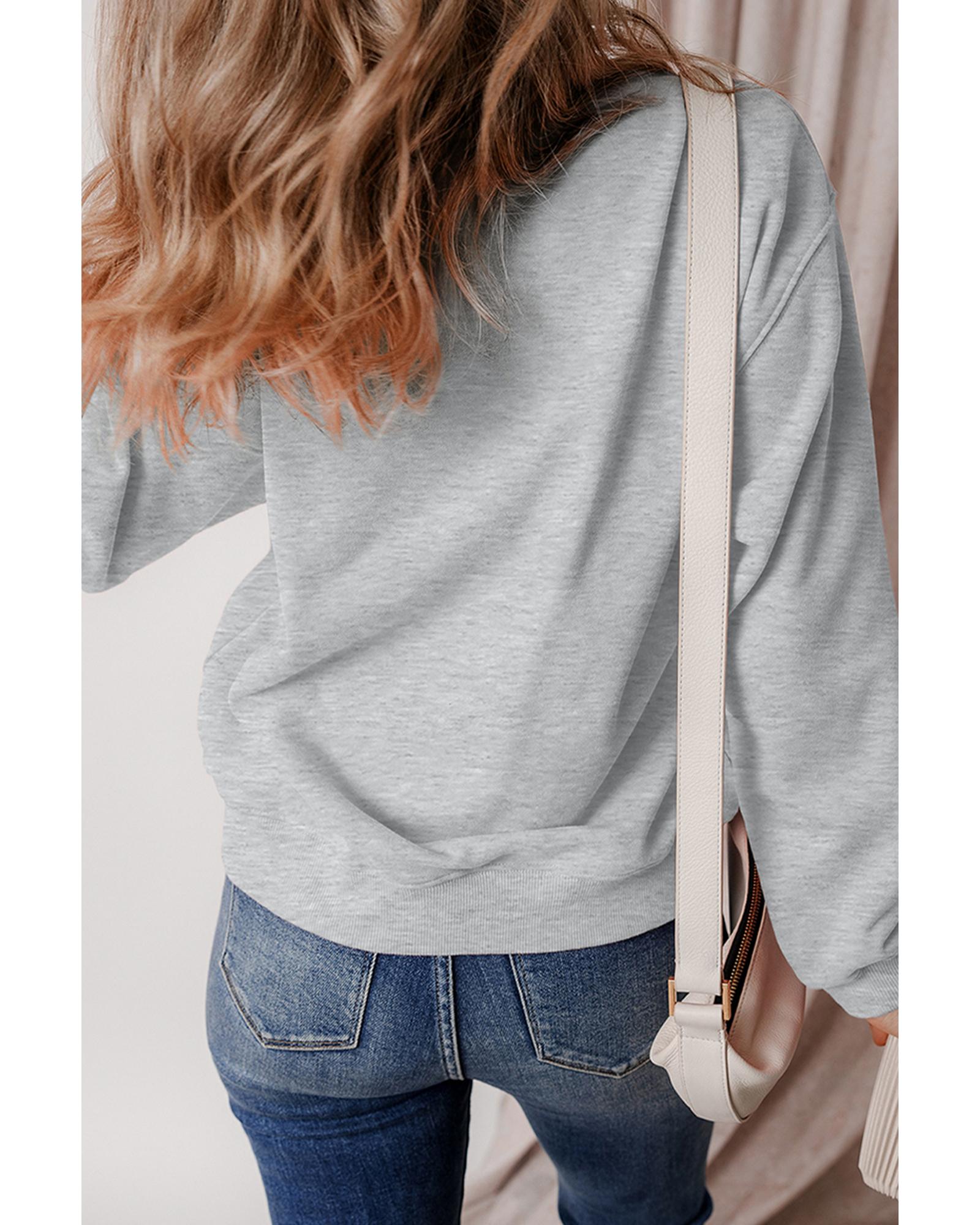 Gray Halloween Ghost Print Crewneck Drop Shoulder Sweatshirt - M