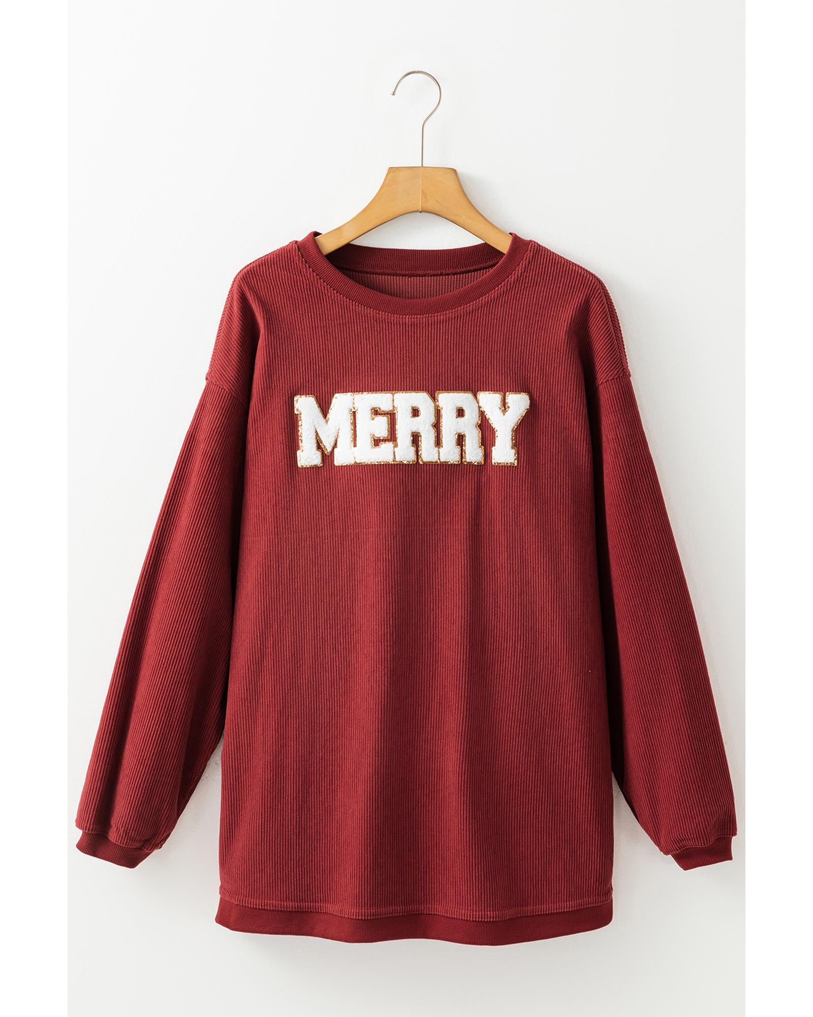 Racing Red MERRY Graphic Corded Christmas Sweatshirt - S