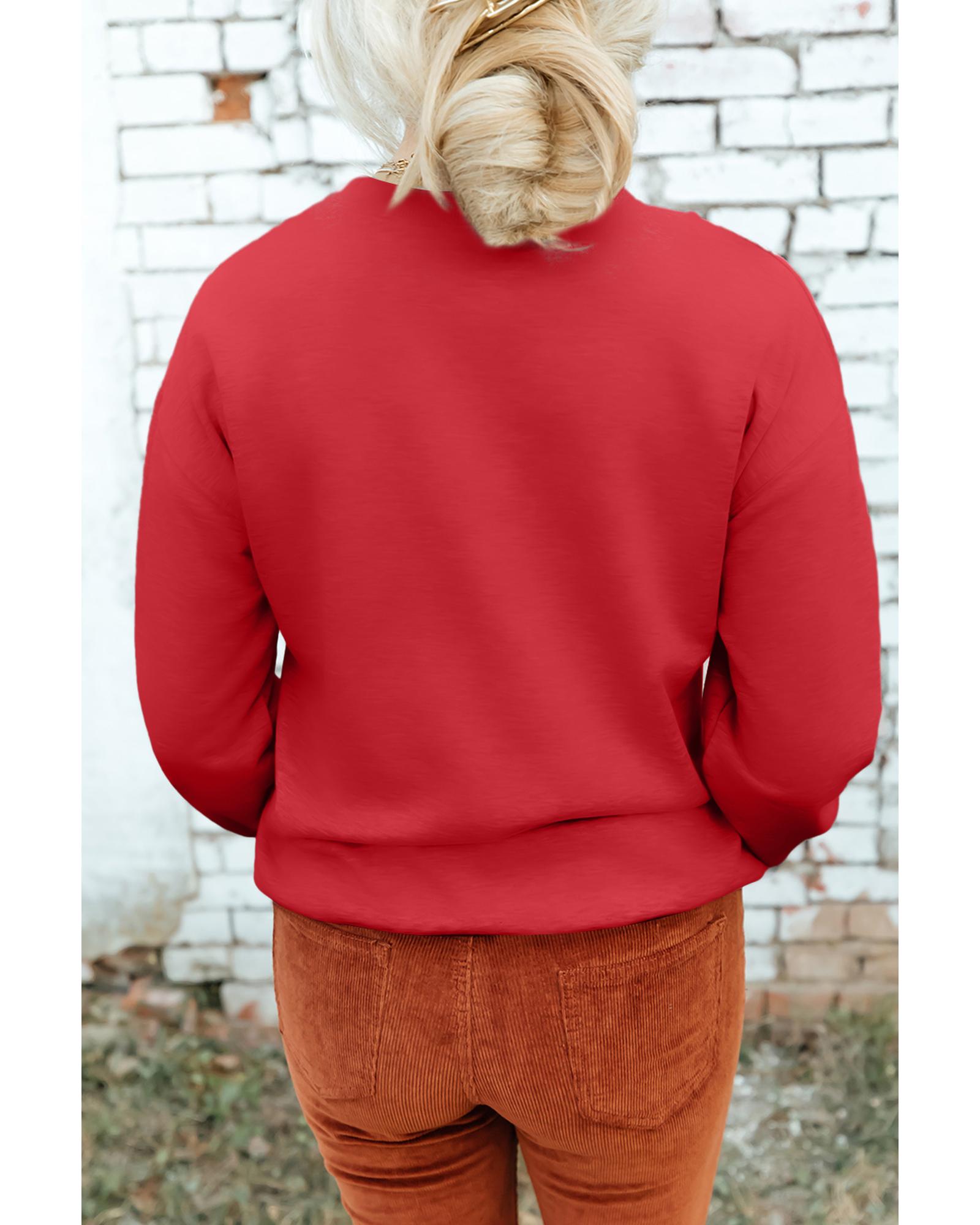 Red Christmas Metallic Nutcracker Graphic Crew Neck Sweatshirt - M