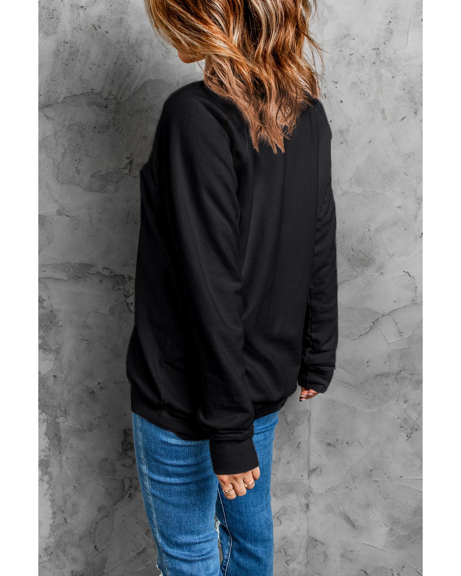 Black Rhinestone Christmas Tree Graphic Pullover Sweatshirt - XL