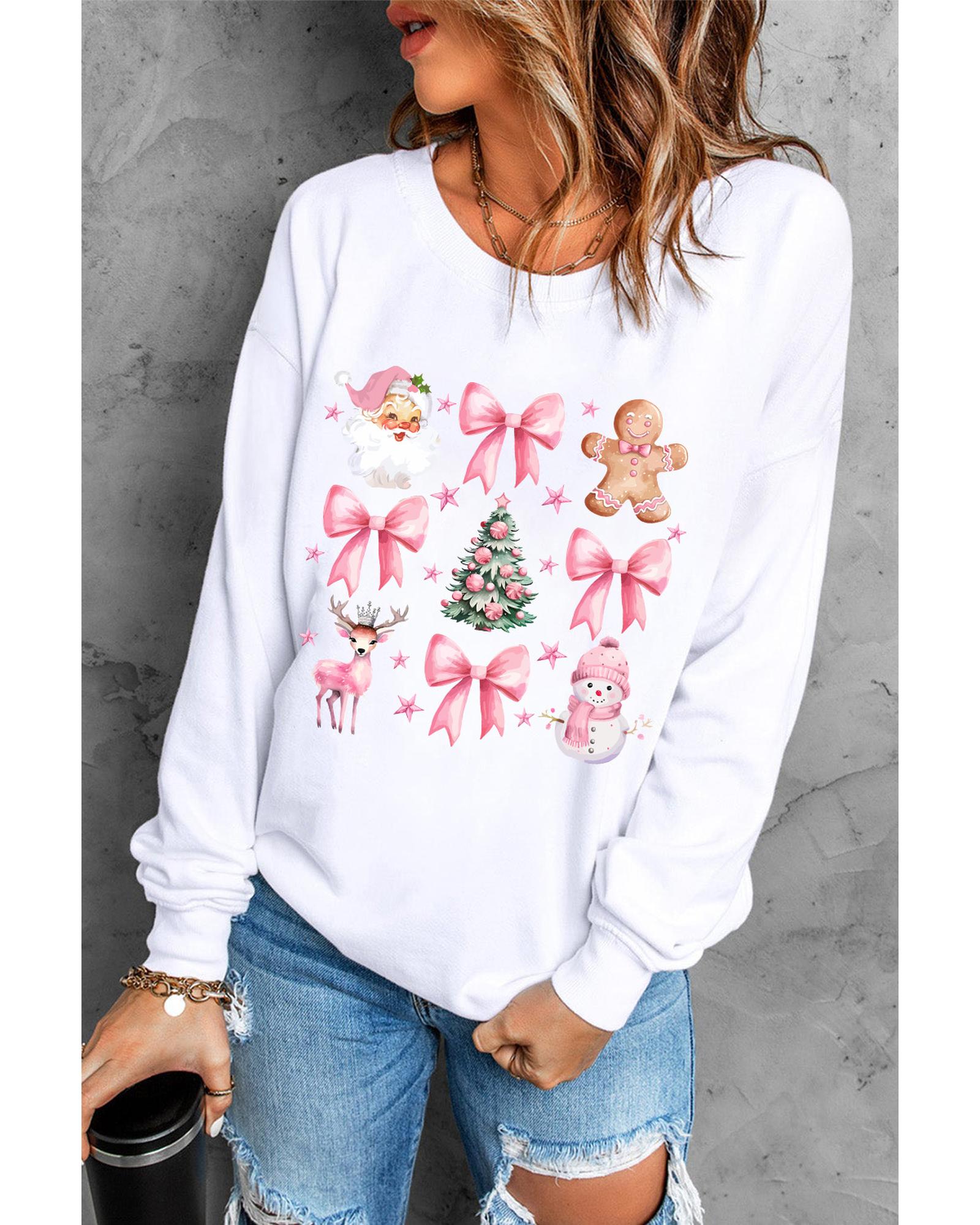 Beige Christmas Theme Pattern Pullover Sweatshirt - L