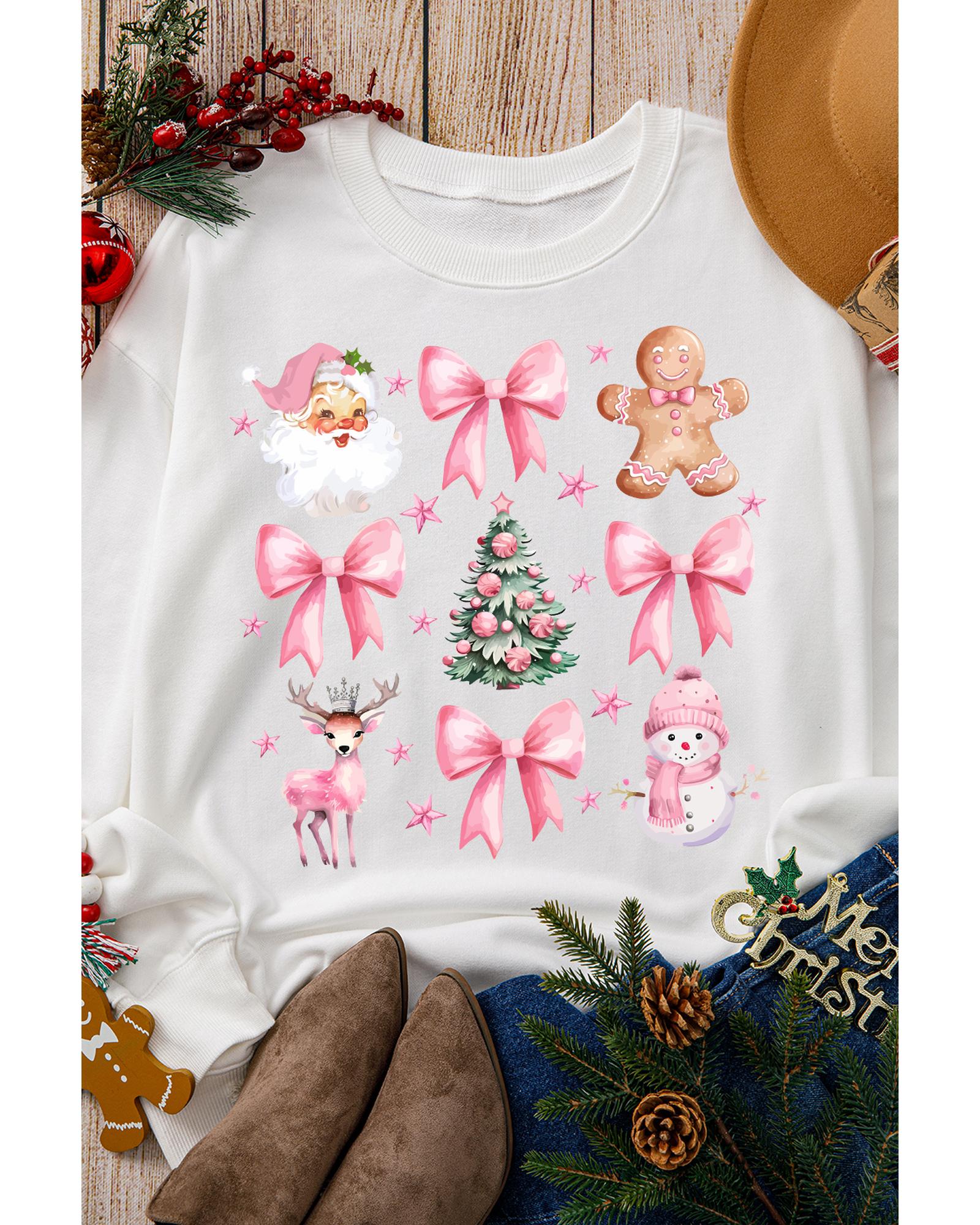 Beige Christmas Theme Pattern Pullover Sweatshirt - M