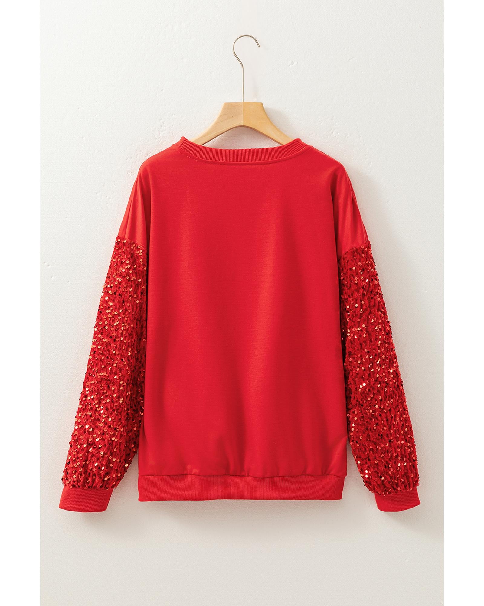 Fiery Red Sequined Santa Claus Long Sleeve Christmas Sweatshirt - M