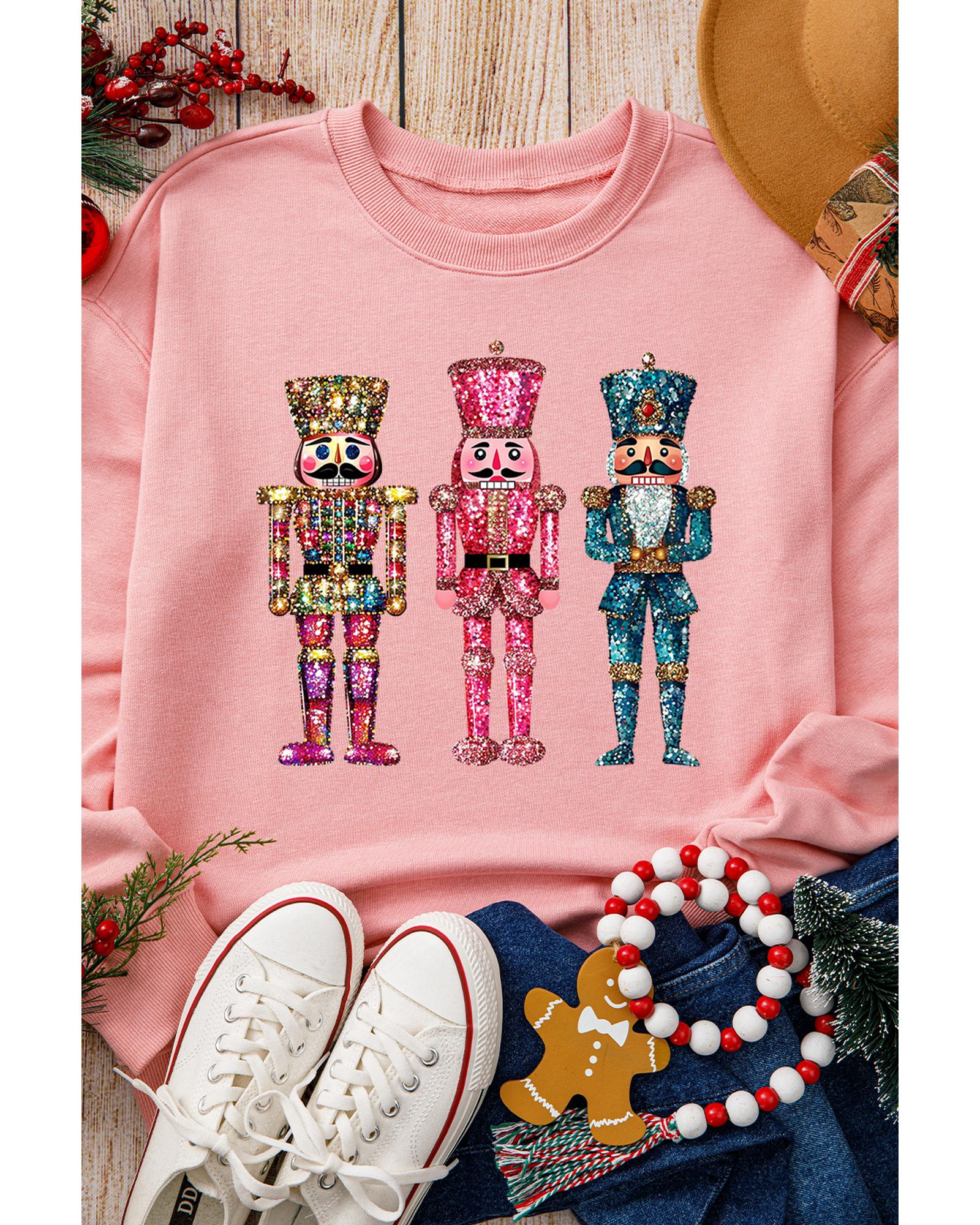 Pink Shimmer Nutcracker Graphic Christmas Pullover Sweatshirt - 2XL