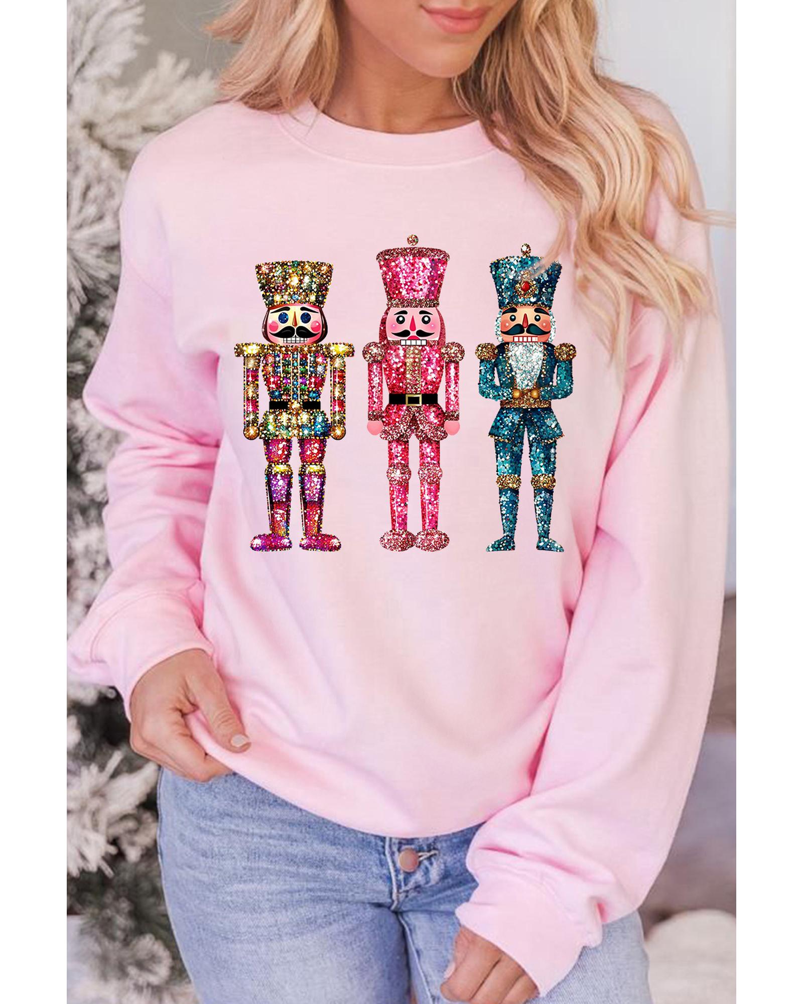 Pink Shimmer Nutcracker Graphic Christmas Pullover Sweatshirt - XL