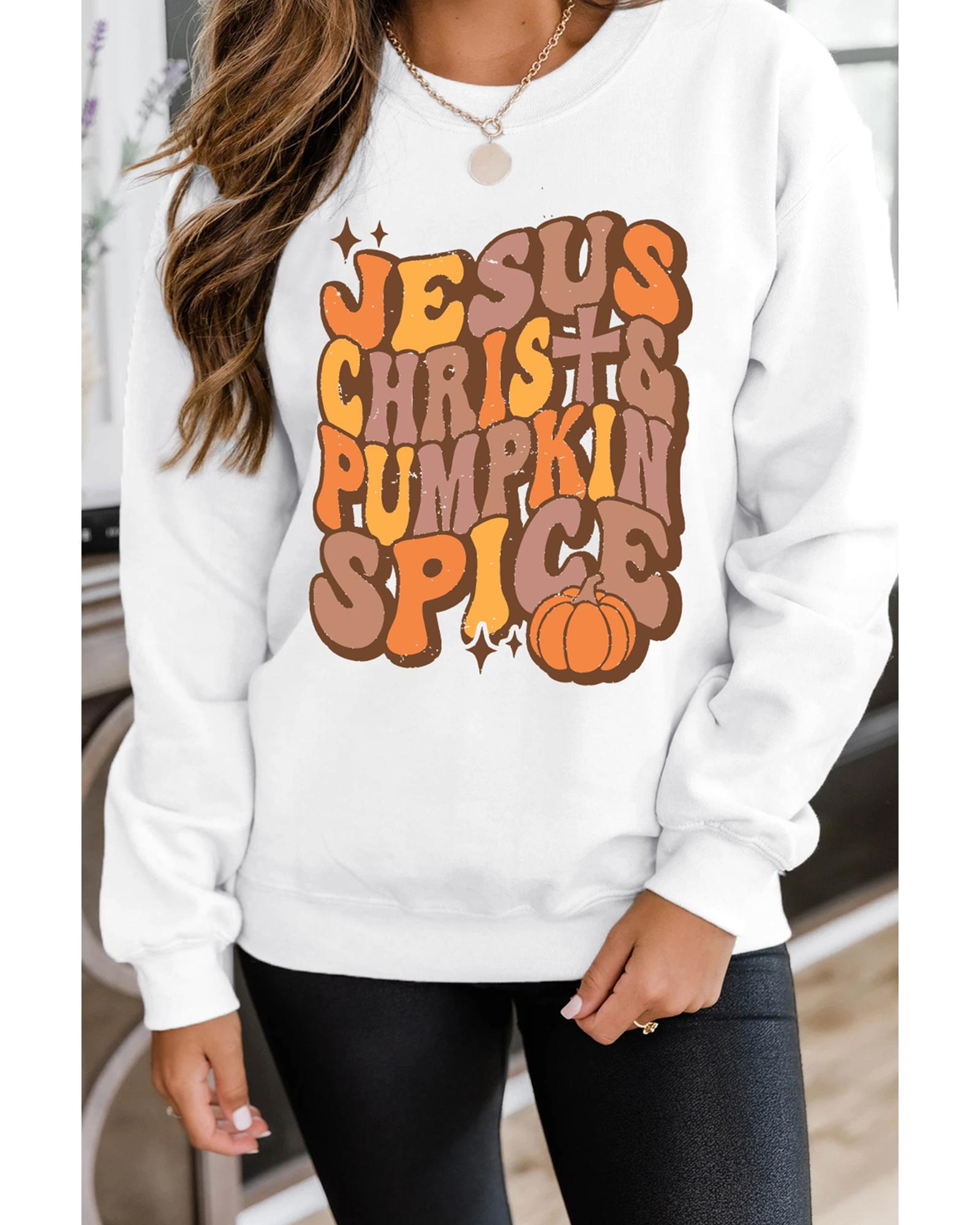 Beige JESUS CHRISH & PUMPKIN SPICE Graphic Drop Shoulder Sweatshirt - XL