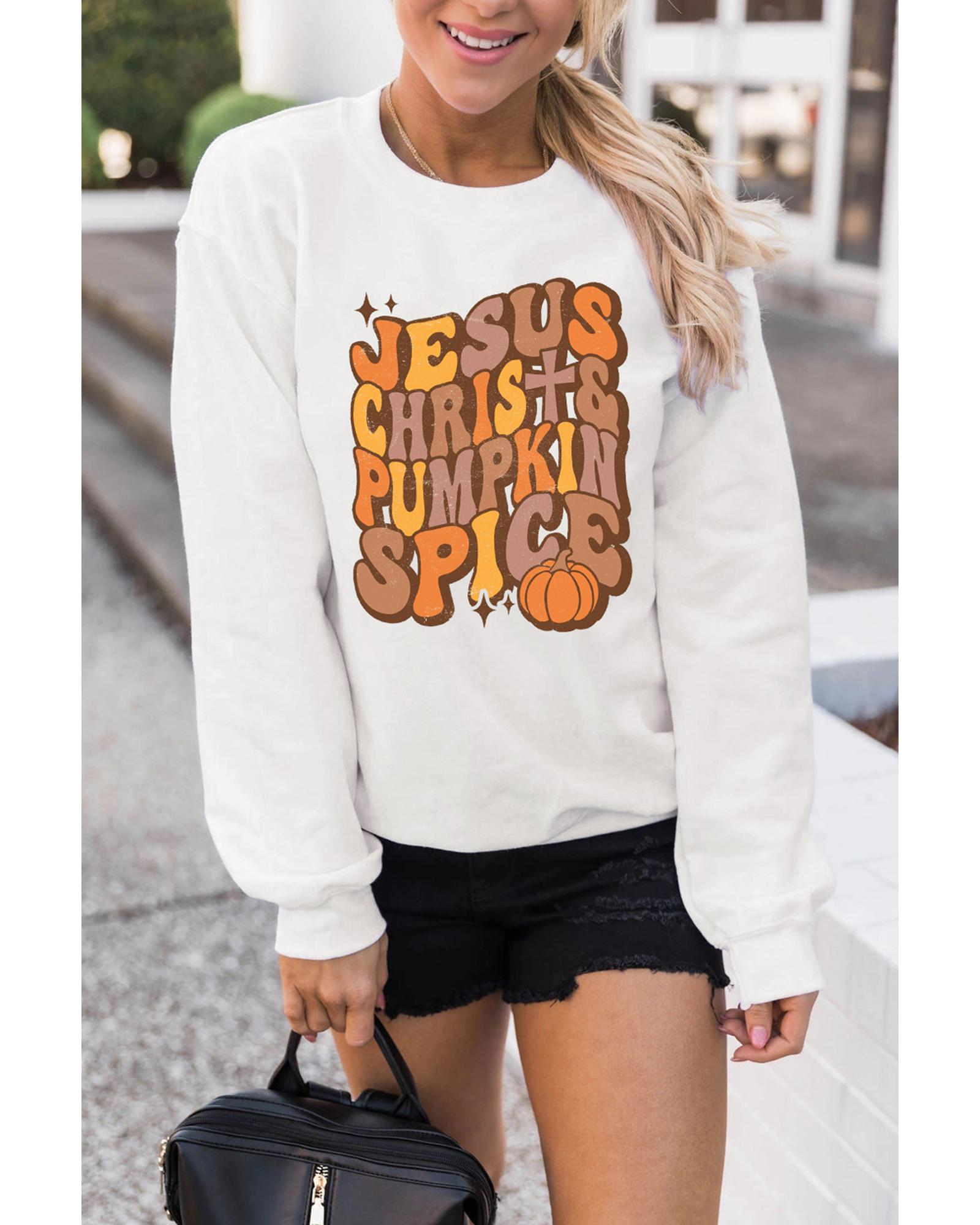 Beige JESUS CHRISH & PUMPKIN SPICE Graphic Drop Shoulder Sweatshirt - XL