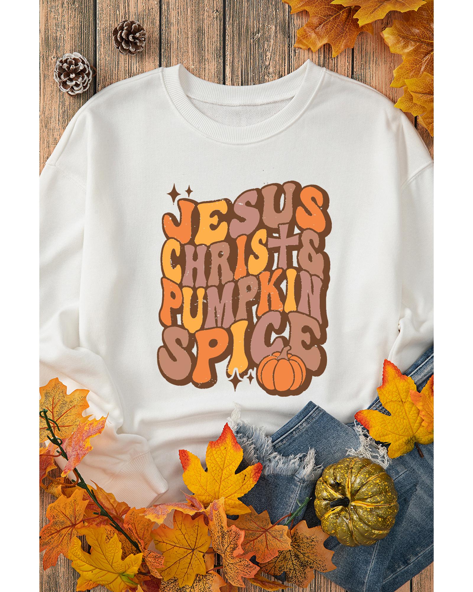 Beige JESUS CHRISH & PUMPKIN SPICE Graphic Drop Shoulder Sweatshirt - XL