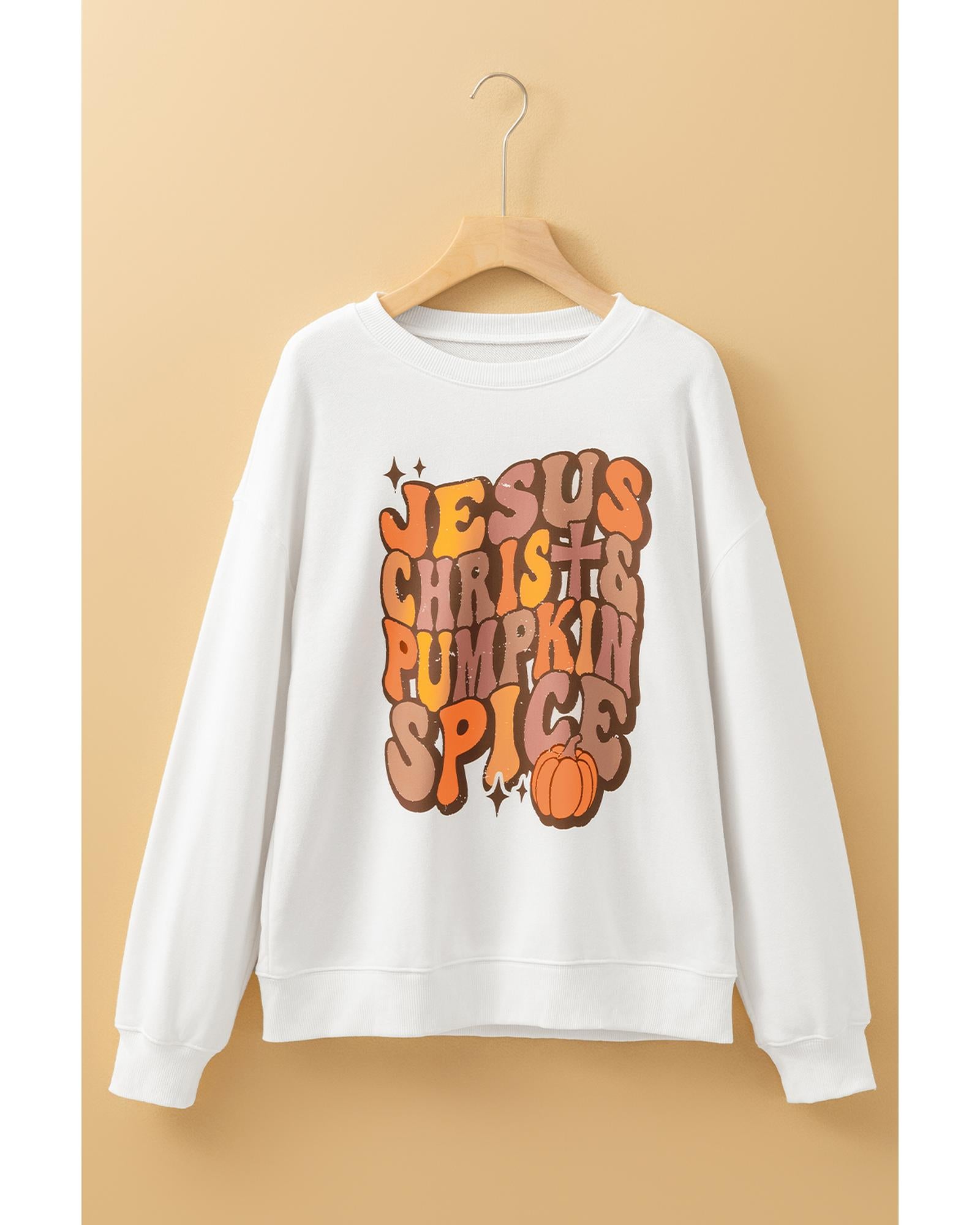 Beige JESUS CHRISH & PUMPKIN SPICE Graphic Drop Shoulder Sweatshirt - XL