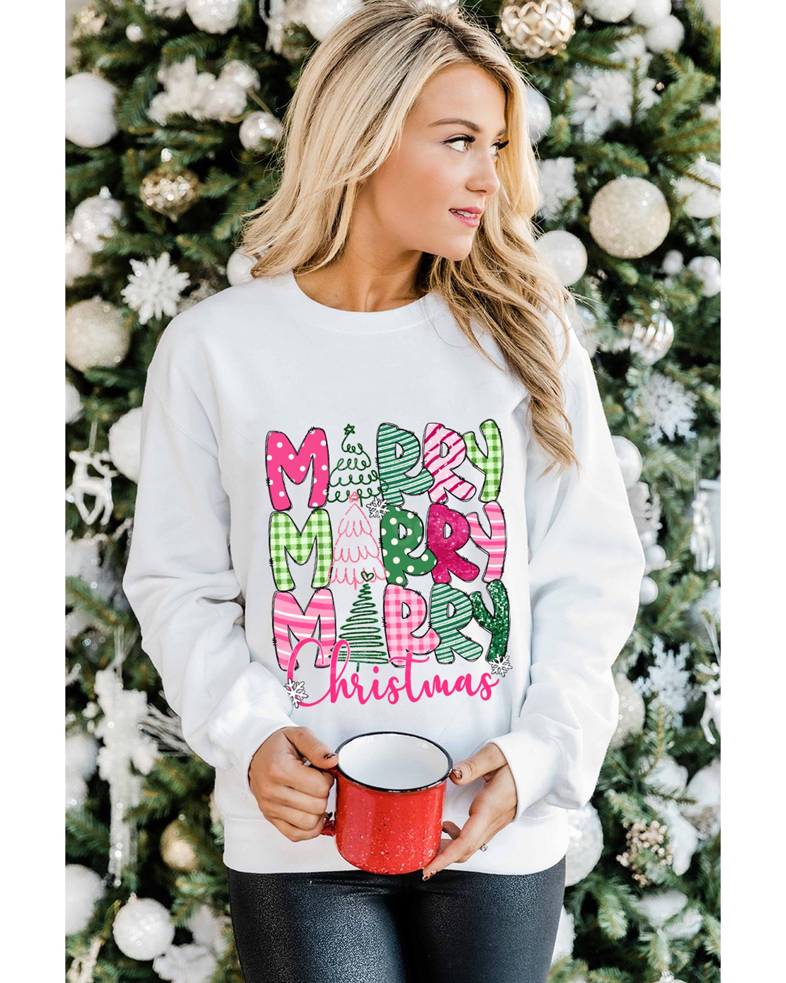 Beige MERRY Christmas Printed Drop Shoulder Pullover Sweatshirt - XL
