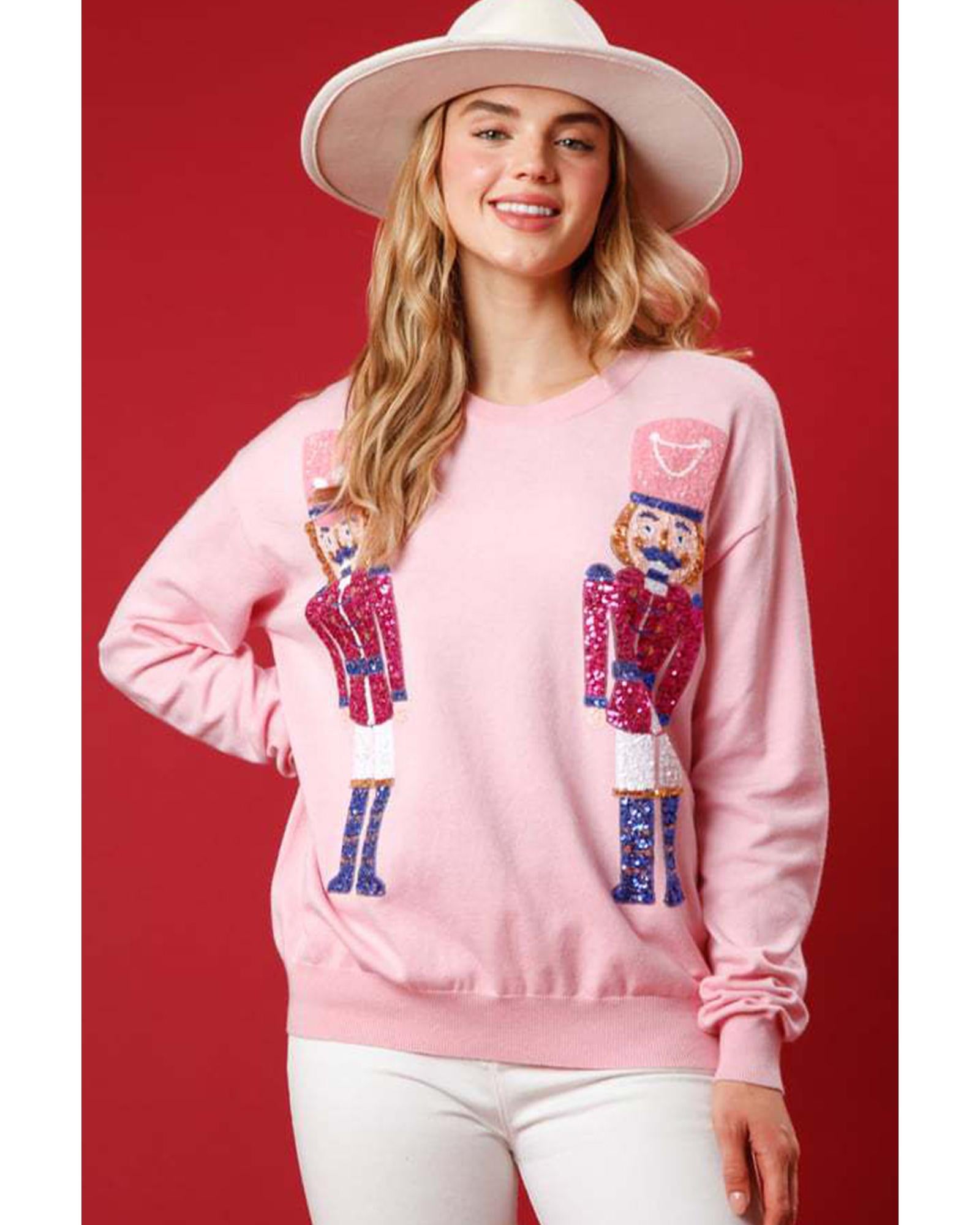 Pink Nutcracker Christmas Crew Neck Sweatshirt - S