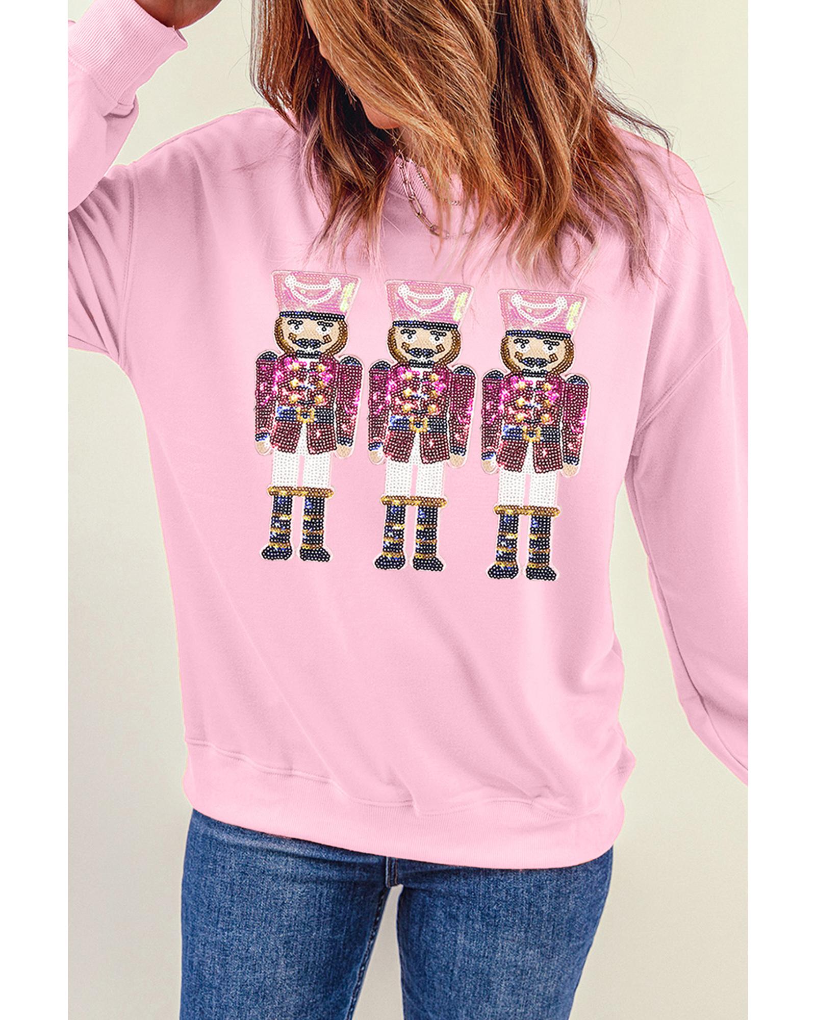 Pink Christmas Nutcracker Graphic Pullover Sweatshirt - S