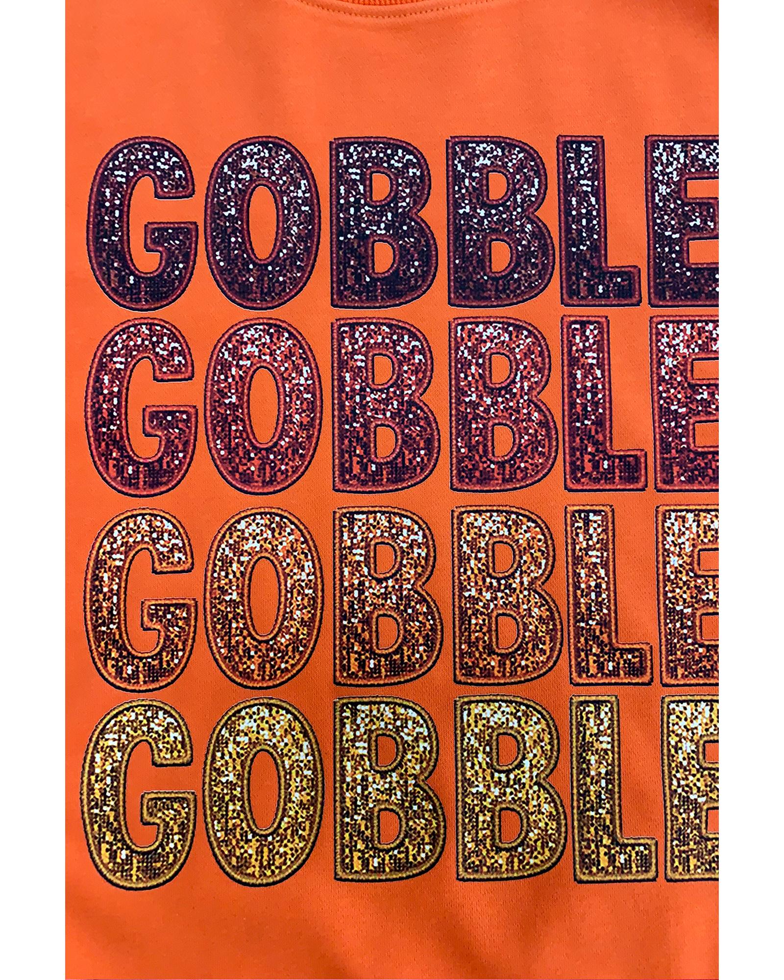 Orange Thanksgiving GOBBLE Print Round Neck Pullover Sweatshirt - L