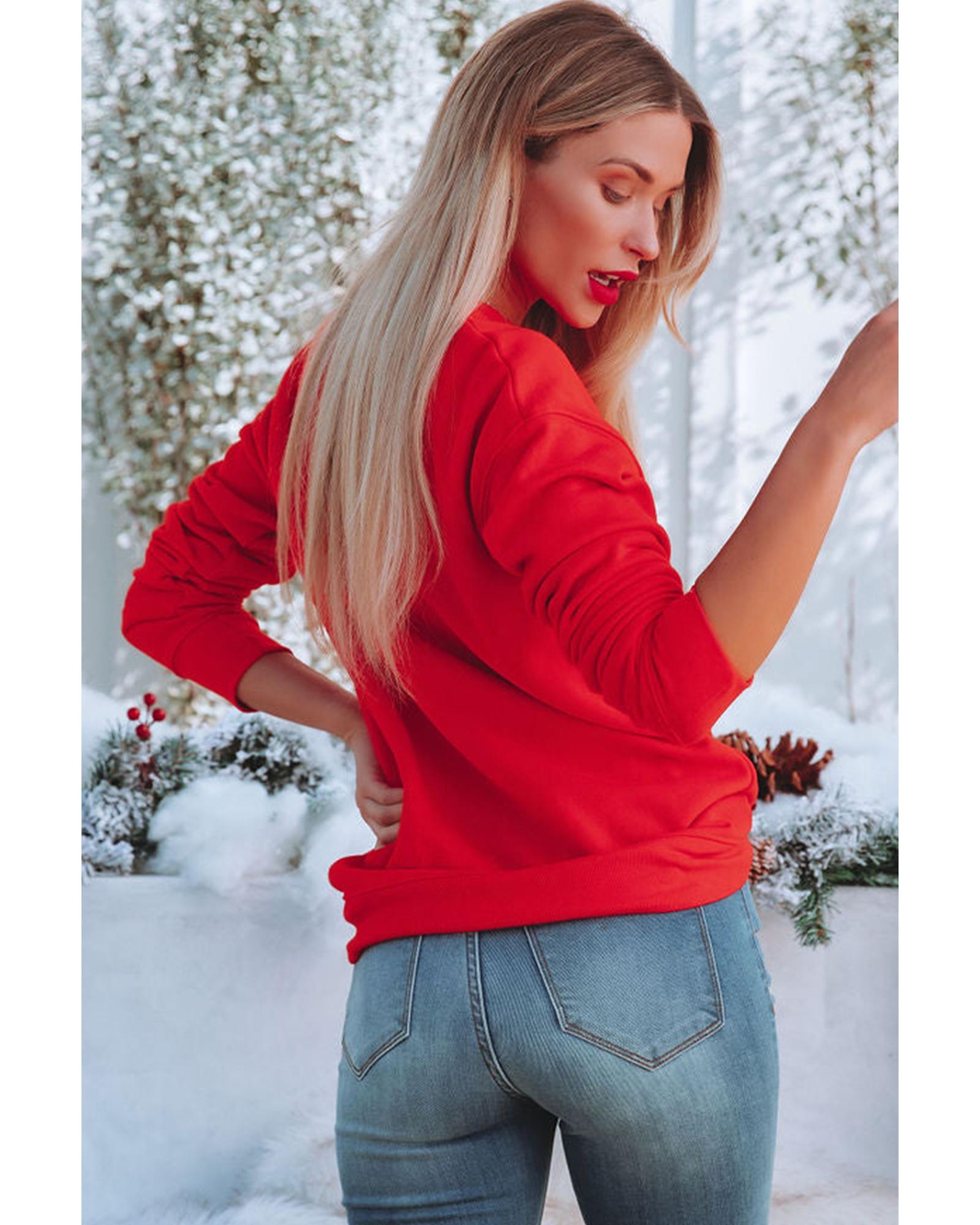 Red HOLLY JOLLY Dotty Letter Graphic Christmas Sweatshirt - L