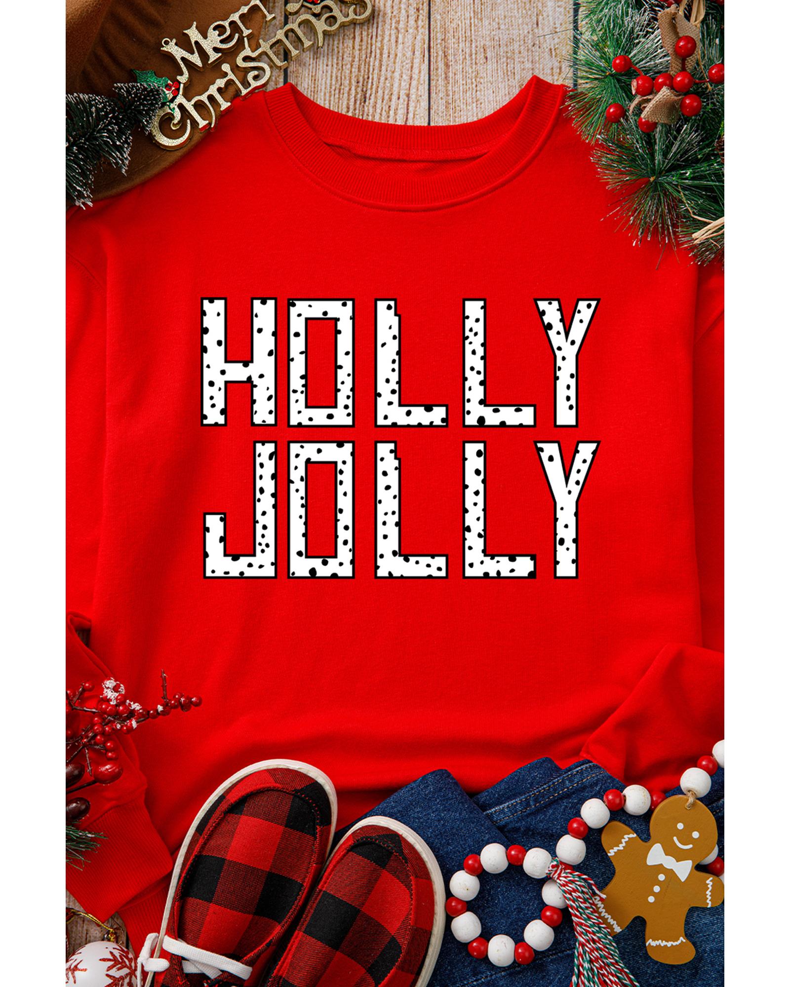 Red HOLLY JOLLY Dotty Letter Graphic Christmas Sweatshirt - L