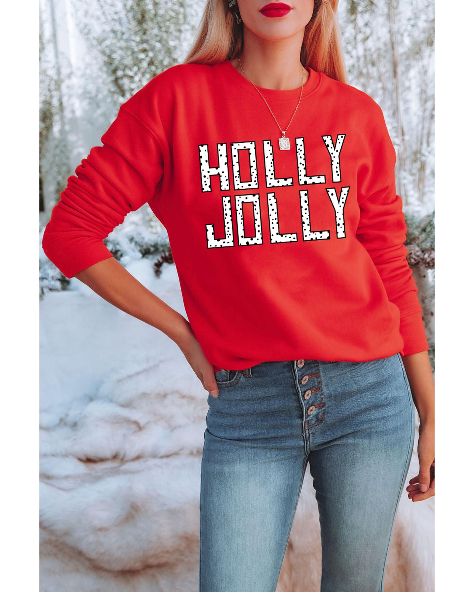 Red HOLLY JOLLY Dotty Letter Graphic Christmas Sweatshirt - M