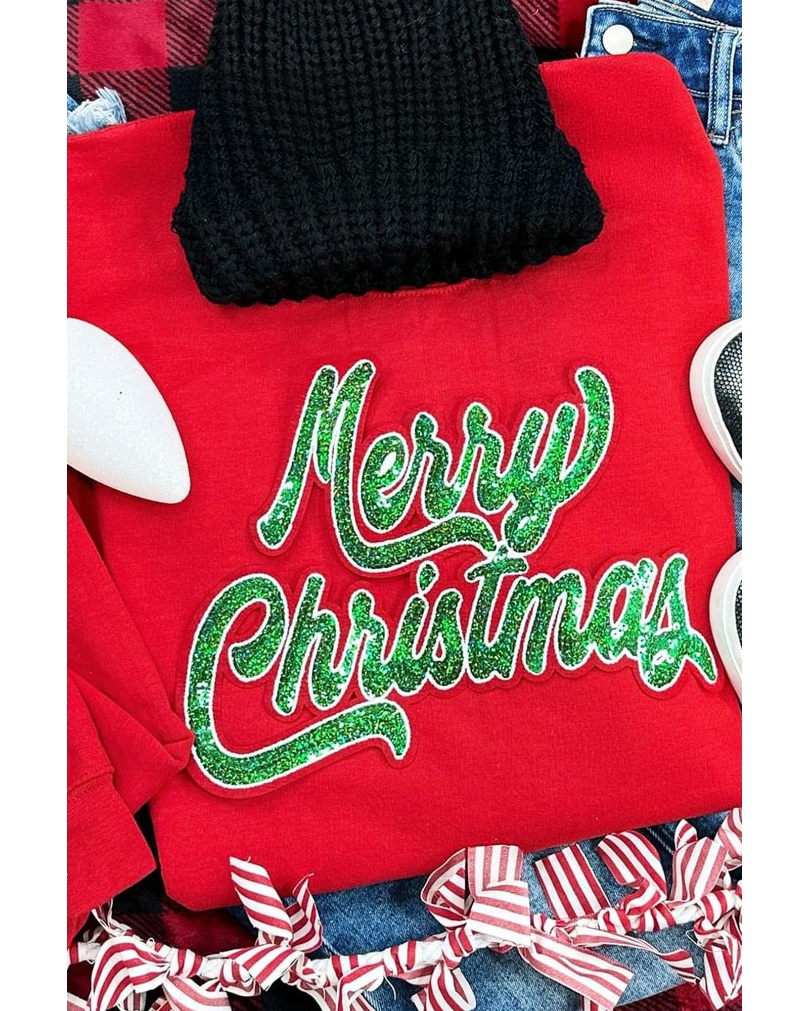 Red Merry Christmas Crewneck Drop Shoulder Loose Sweatshirt - M