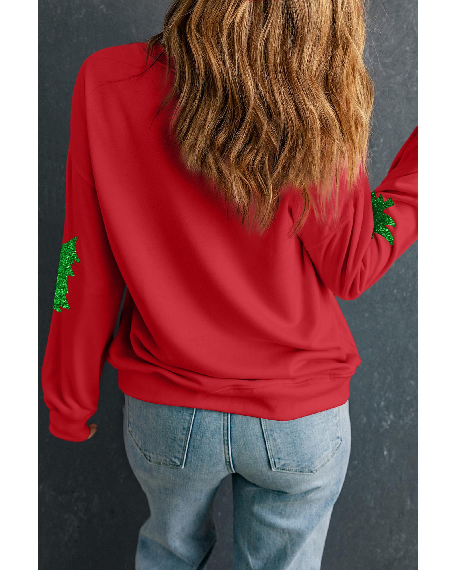 Red Christmas Tree Printed Holiday Fashion Sweatshirt - L