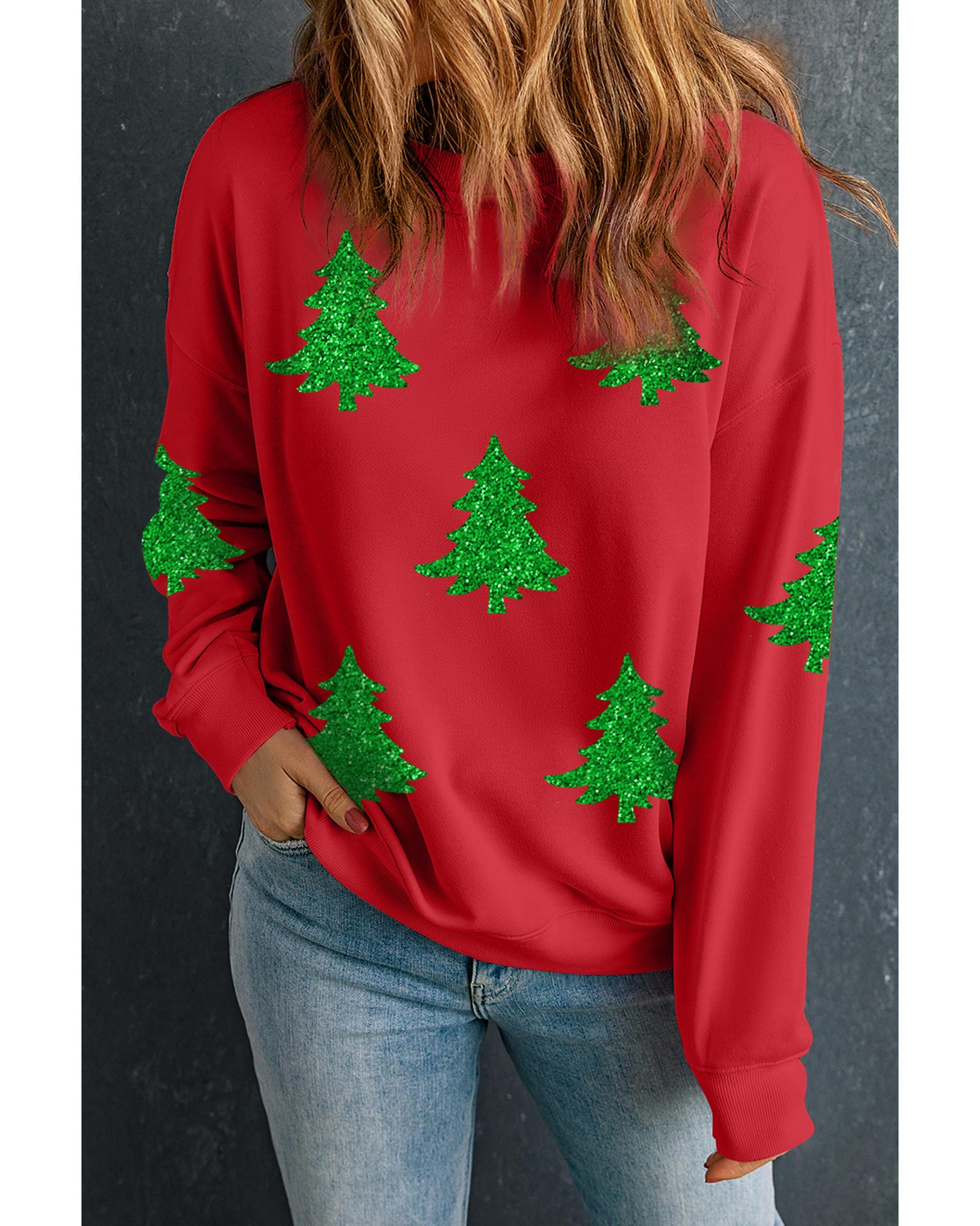Red Christmas Tree Printed Holiday Fashion Sweatshirt - M