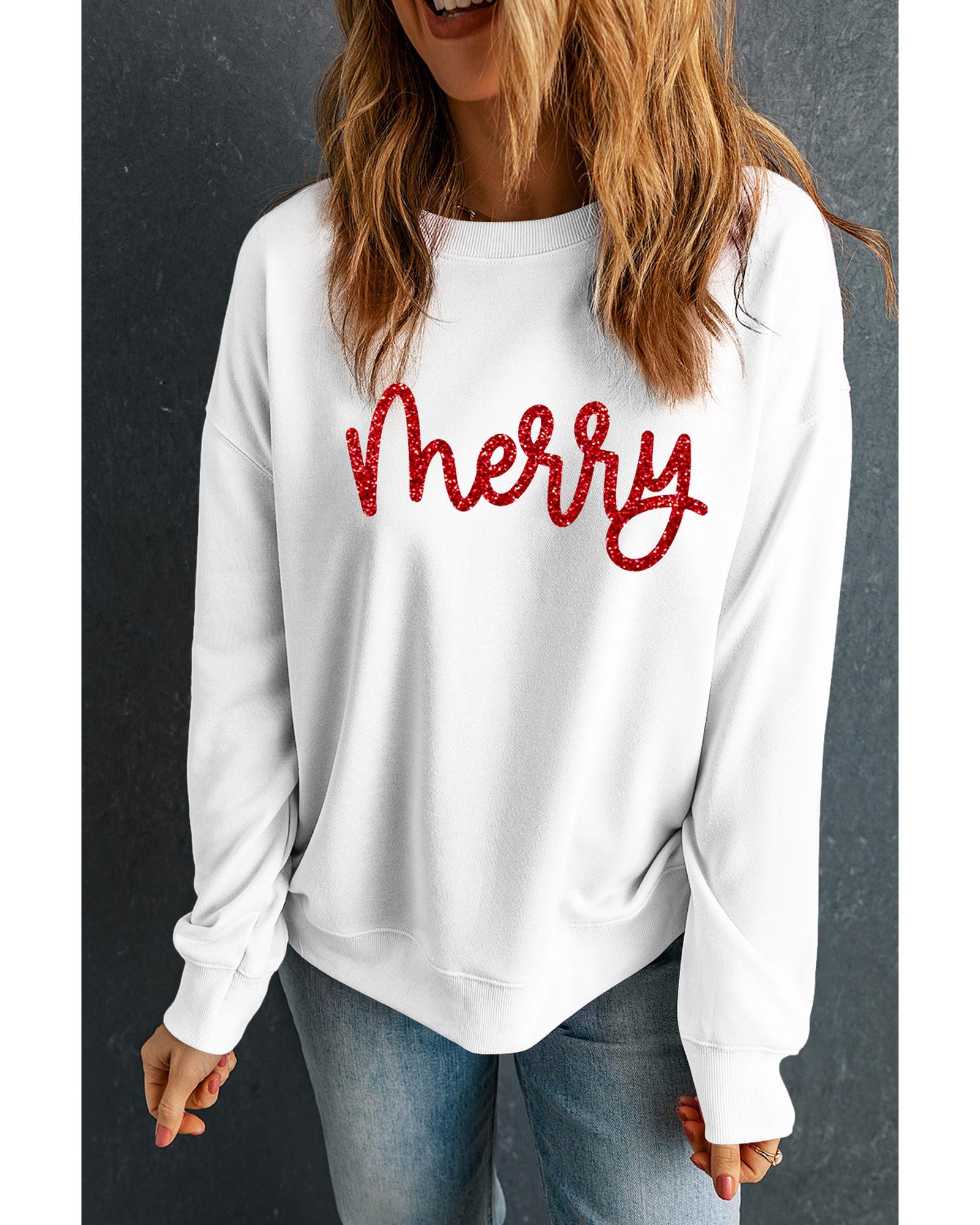 Beige Merry Graphic Christmas Crew Neck Sweatshirt - XL