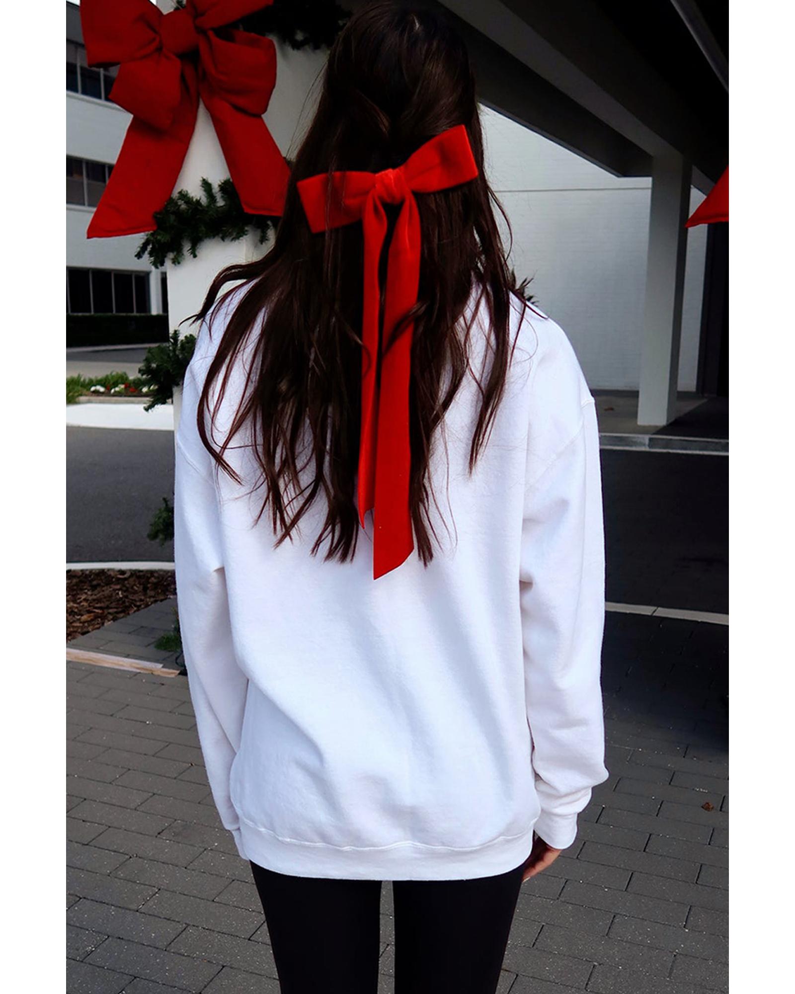 White Diverse Bow Embroidery Drop Shoulder Sweatshirt - L