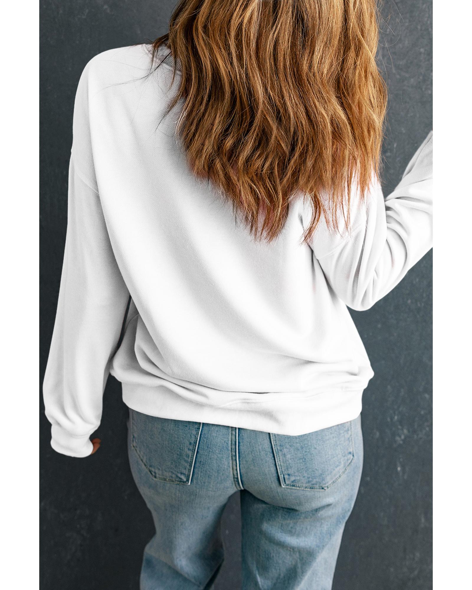 White MERRY & BRIGHT Checkered Print Crew Neck Sweatshirt - L