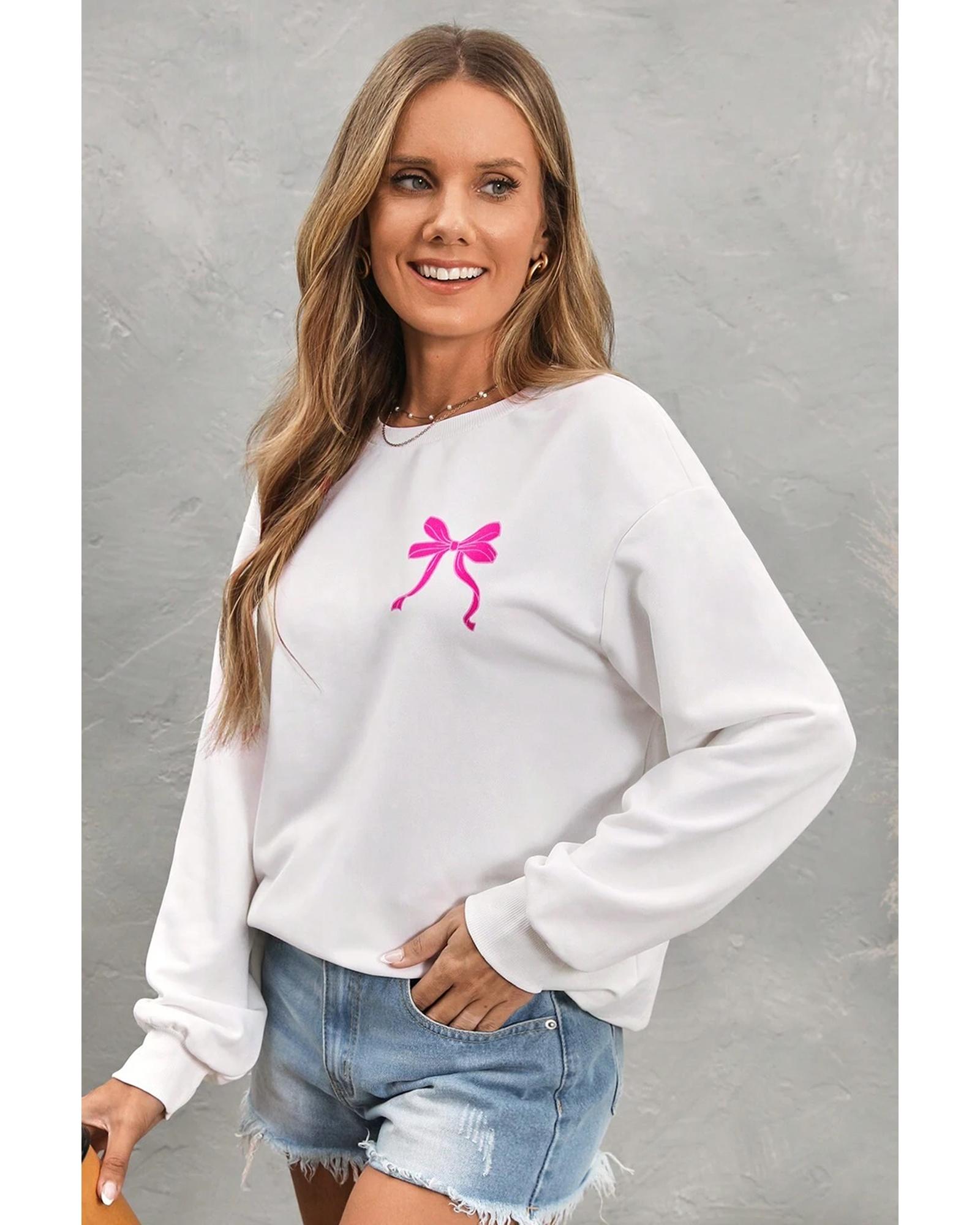 White Sweet Bow Printed Valentines Graphic Sweatshirt - 2XL