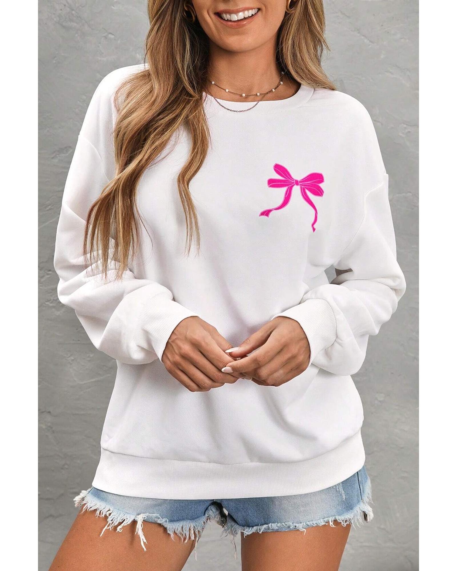 White Sweet Bow Printed Valentines Graphic Sweatshirt - 2XL