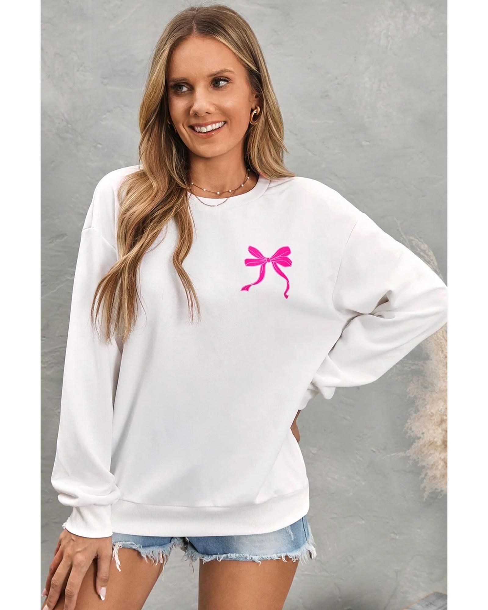 White Sweet Bow Printed Valentines Graphic Sweatshirt - 2XL