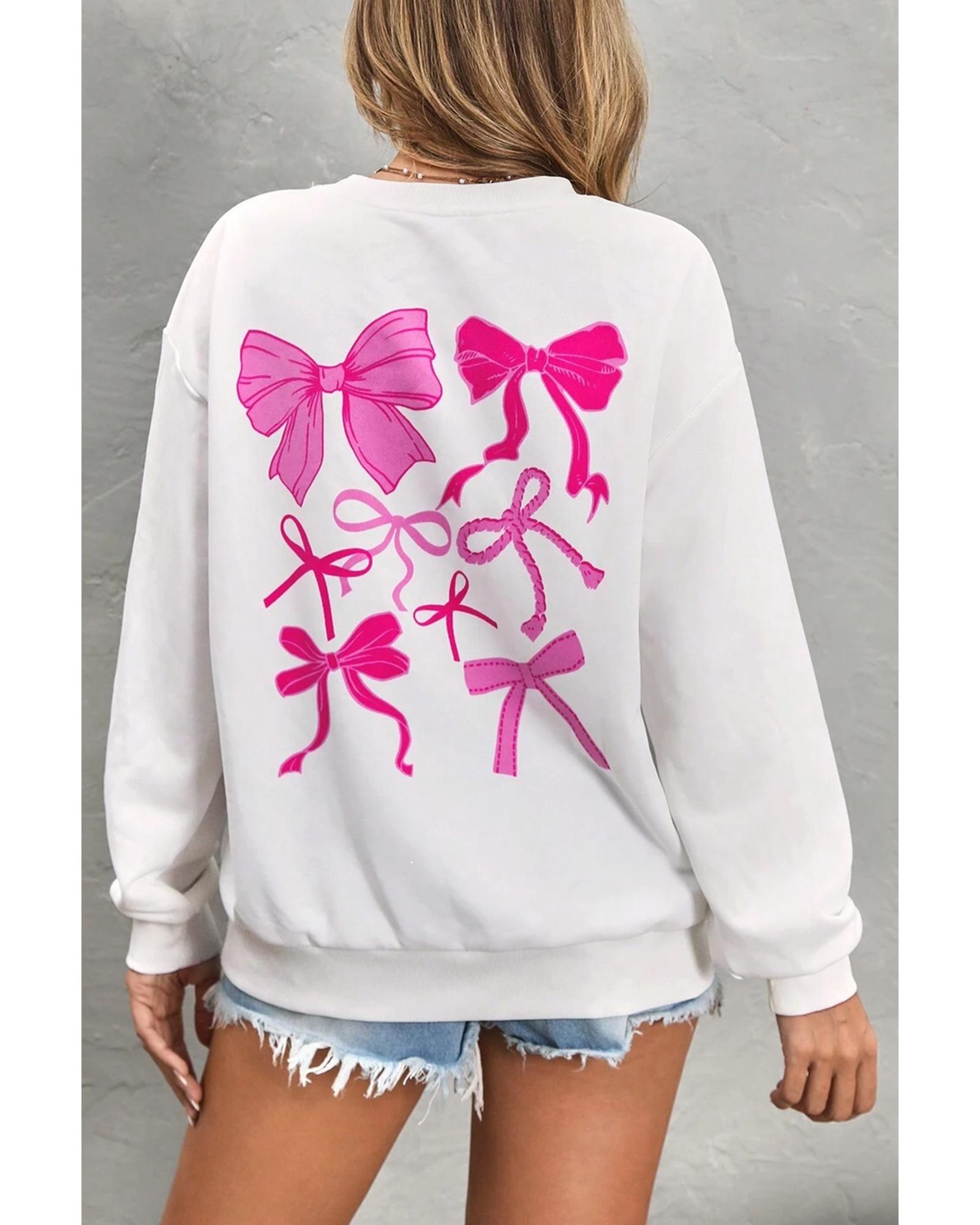 White Sweet Bow Printed Valentines Graphic Sweatshirt - 2XL