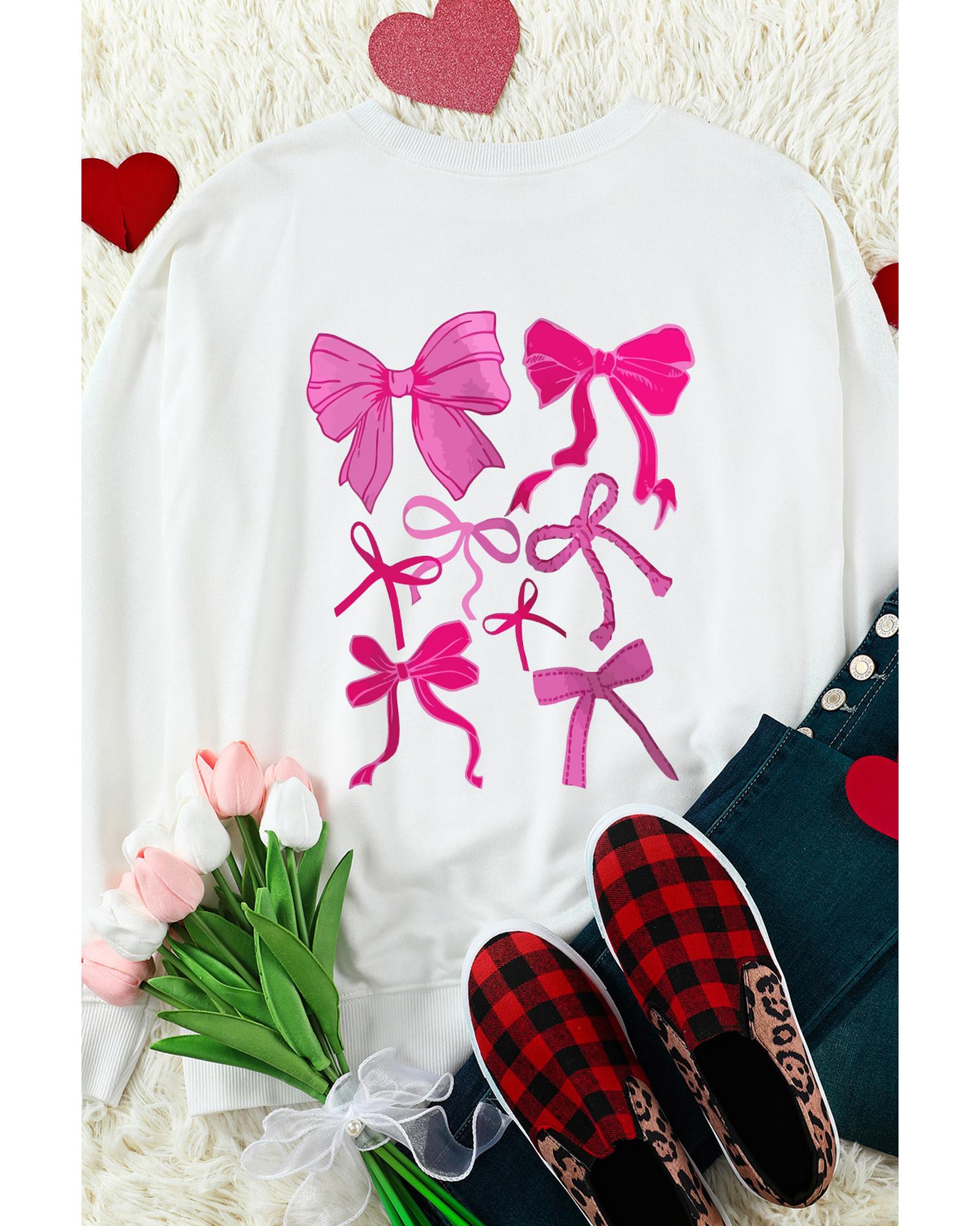 White Sweet Bow Printed Valentines Graphic Sweatshirt - 2XL