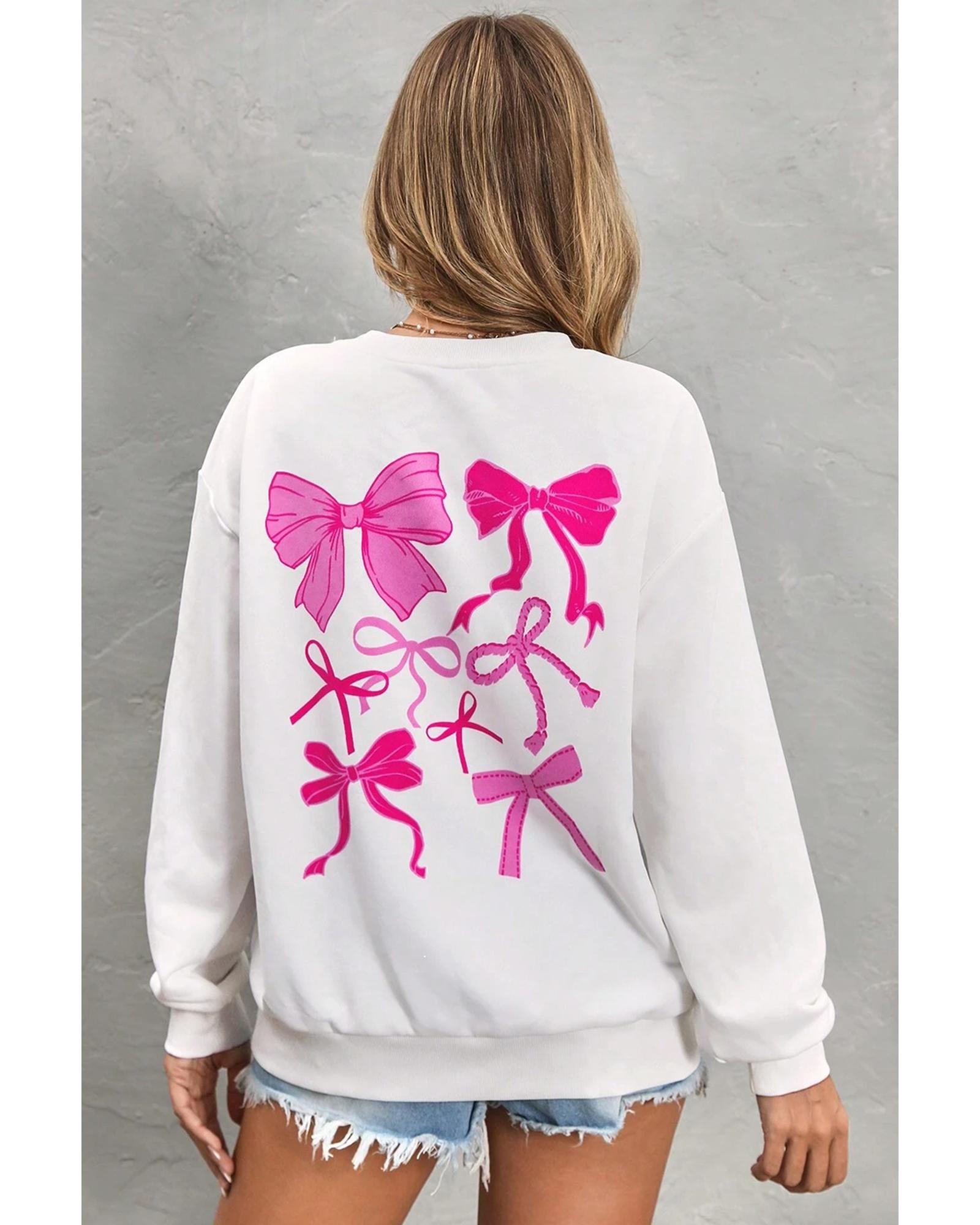 White Sweet Bow Printed Valentines Graphic Sweatshirt - 2XL