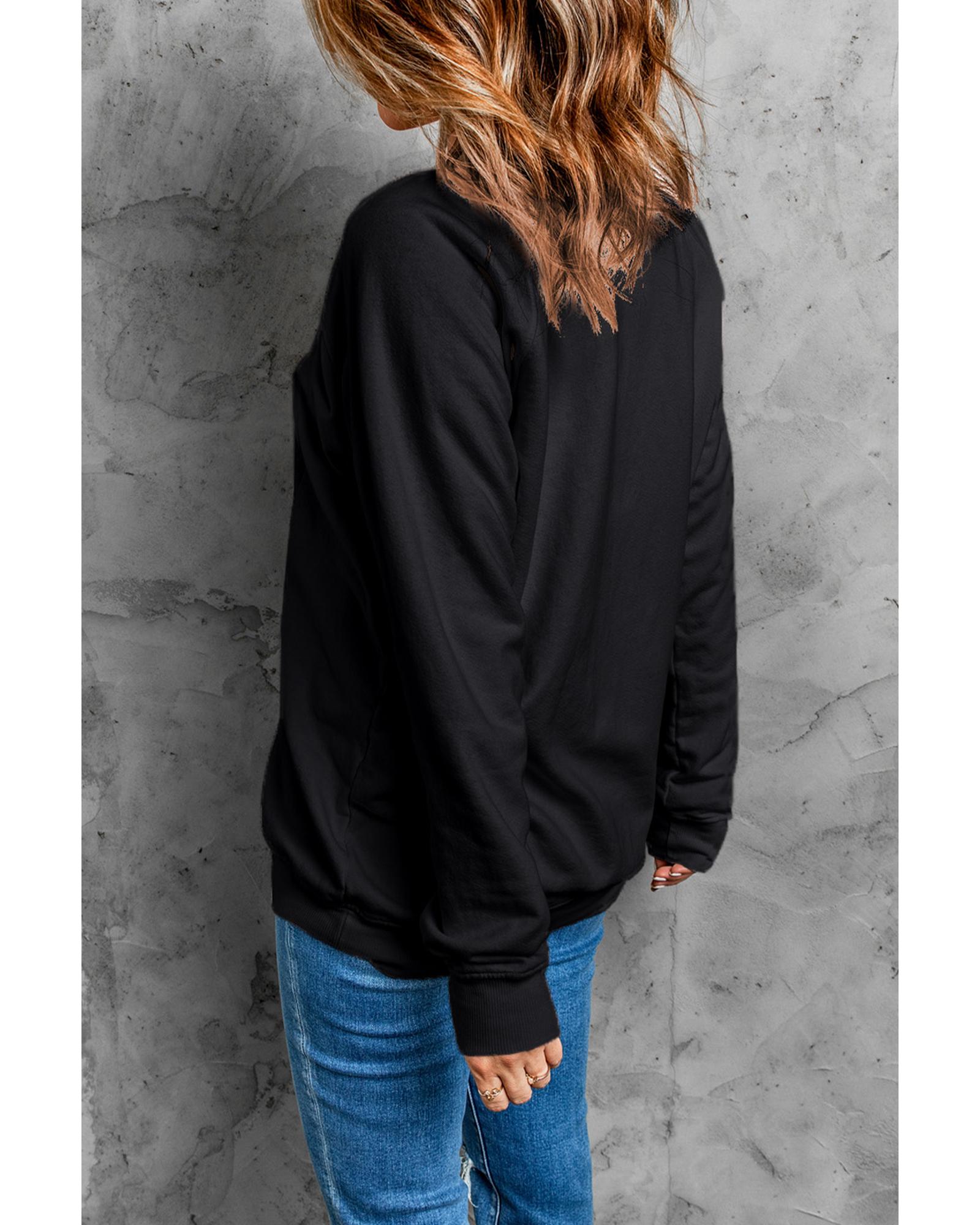 Black Mardi Gras Chenille Patched Graphic Drop Shoulder Sweatshirt - M