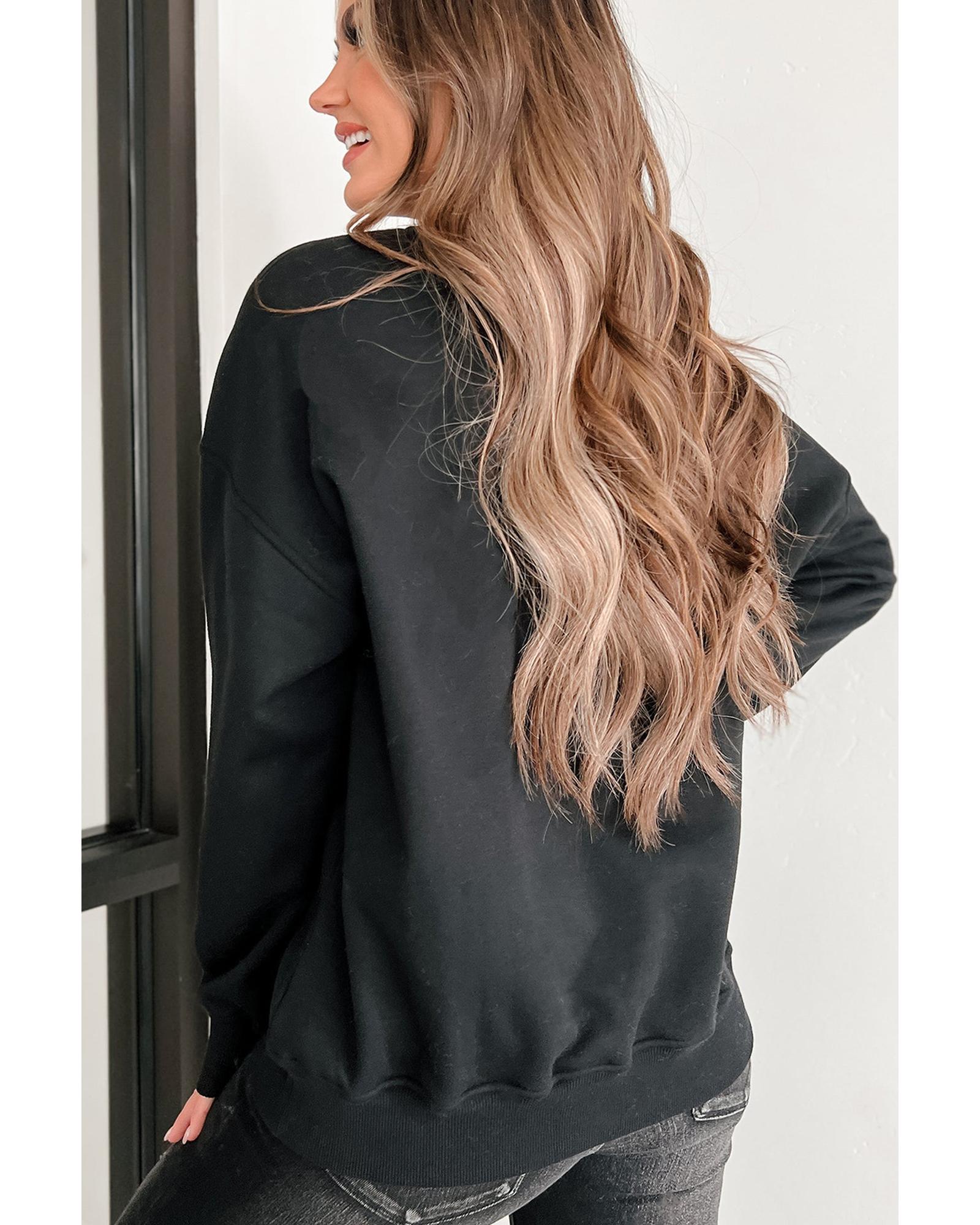 Black Mardi Gras Chenille Patched Graphic Drop Shoulder Sweatshirt - M