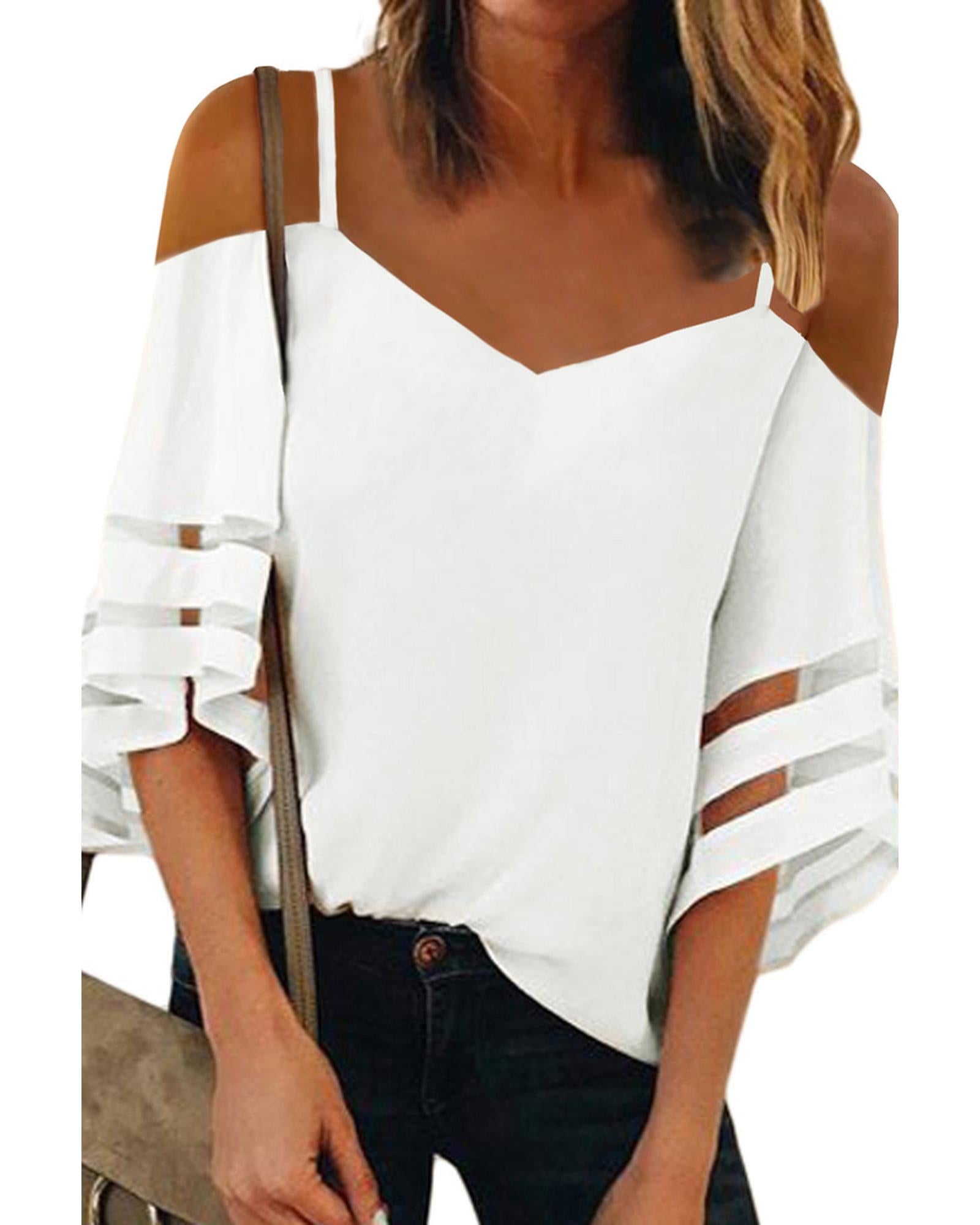Azura Exchange Cold Shoulder Bell Sleeve Blouse - M