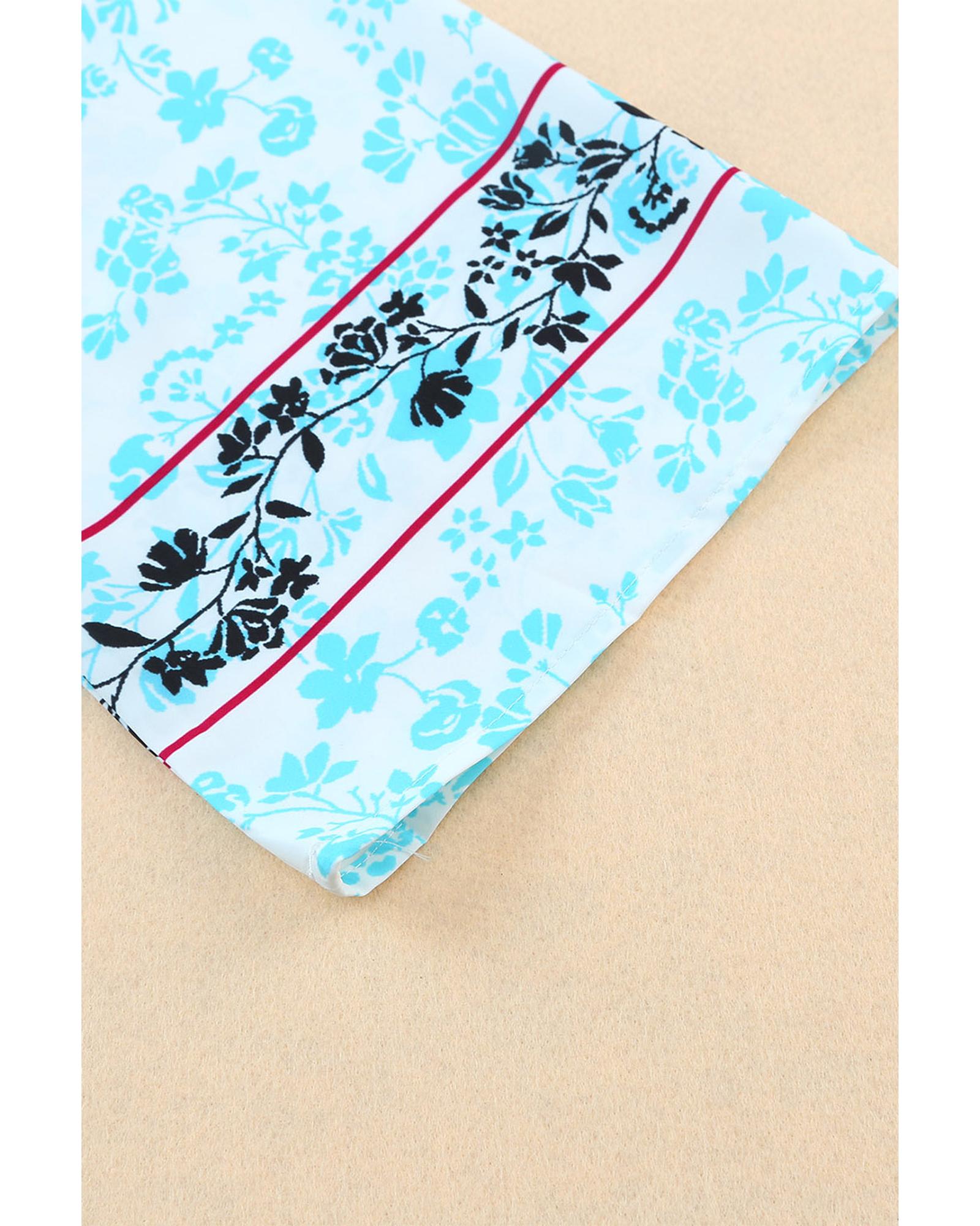 Multicolor Long Sleeve Tassel Tie Floral Kimono - L